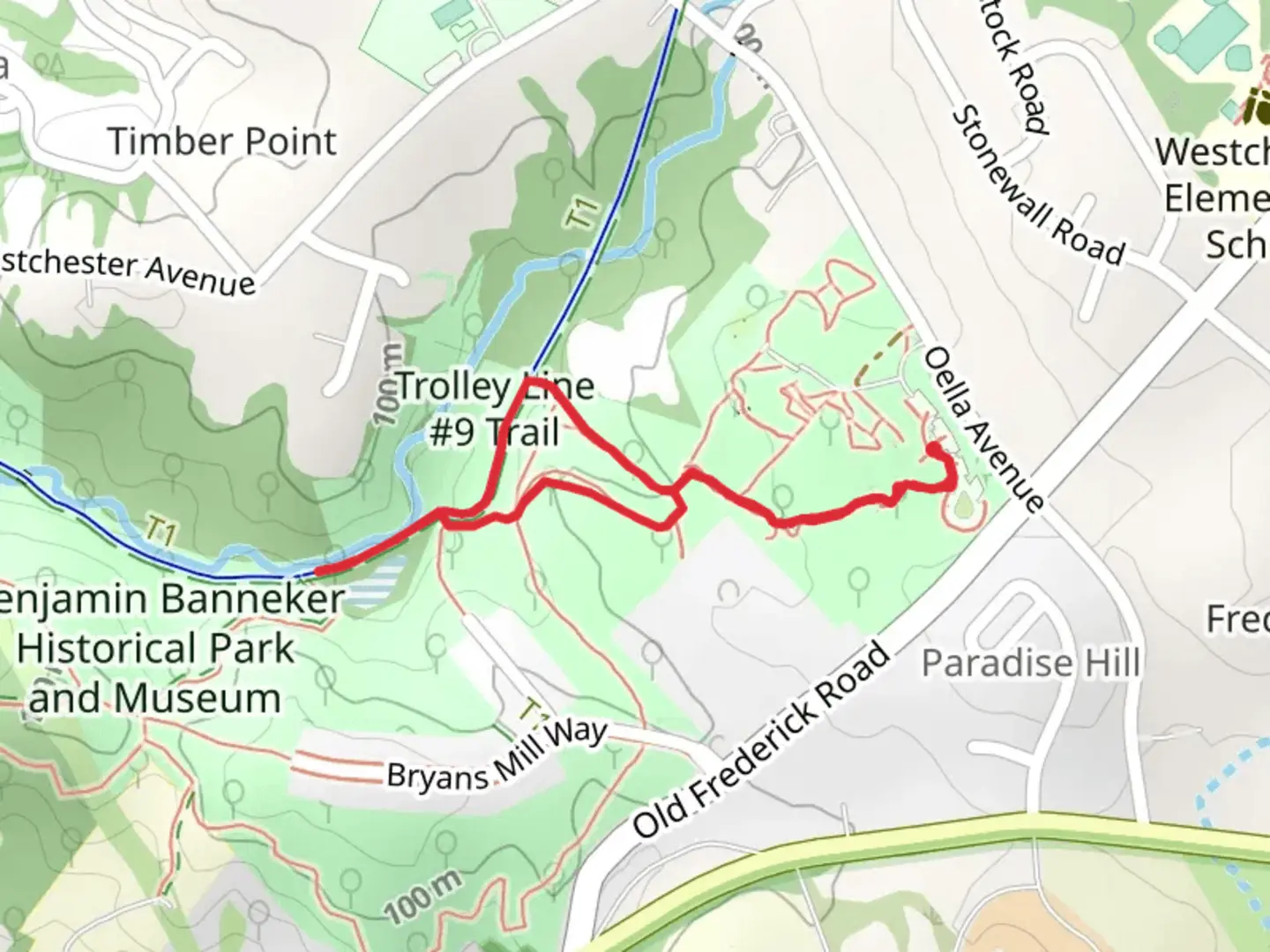 An image depicting the trail Banneker Park Trail and its surrounding area.