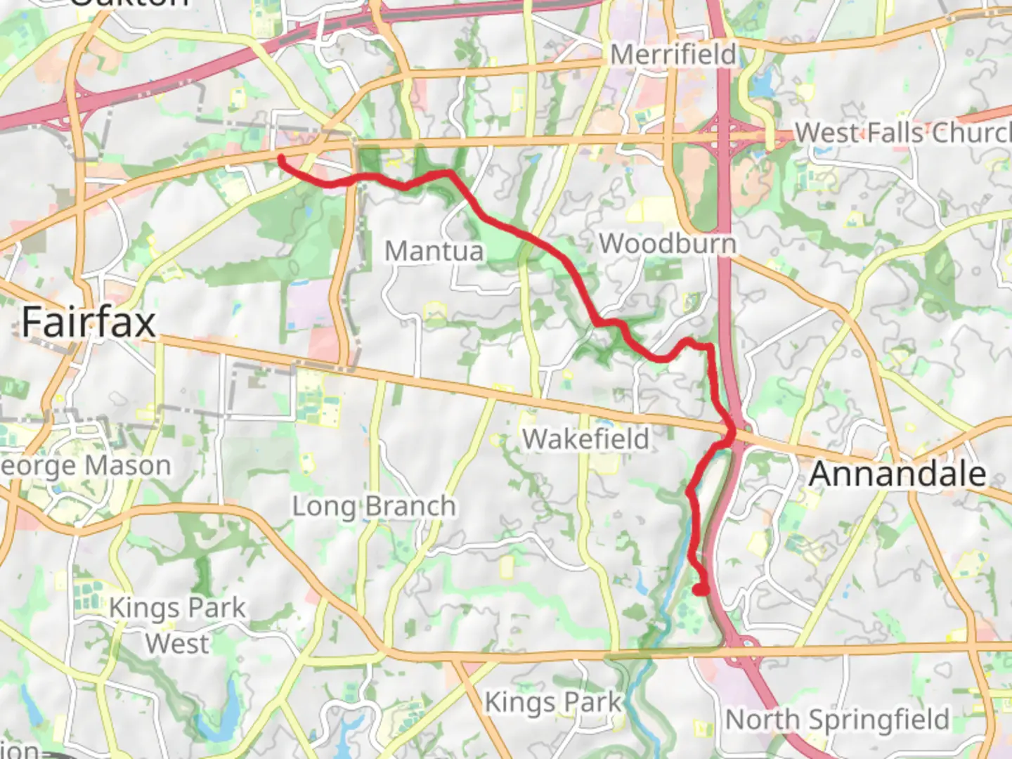 An image depicting the trail Walk along Accotink Creek from Wakefield Park and its surrounding area.