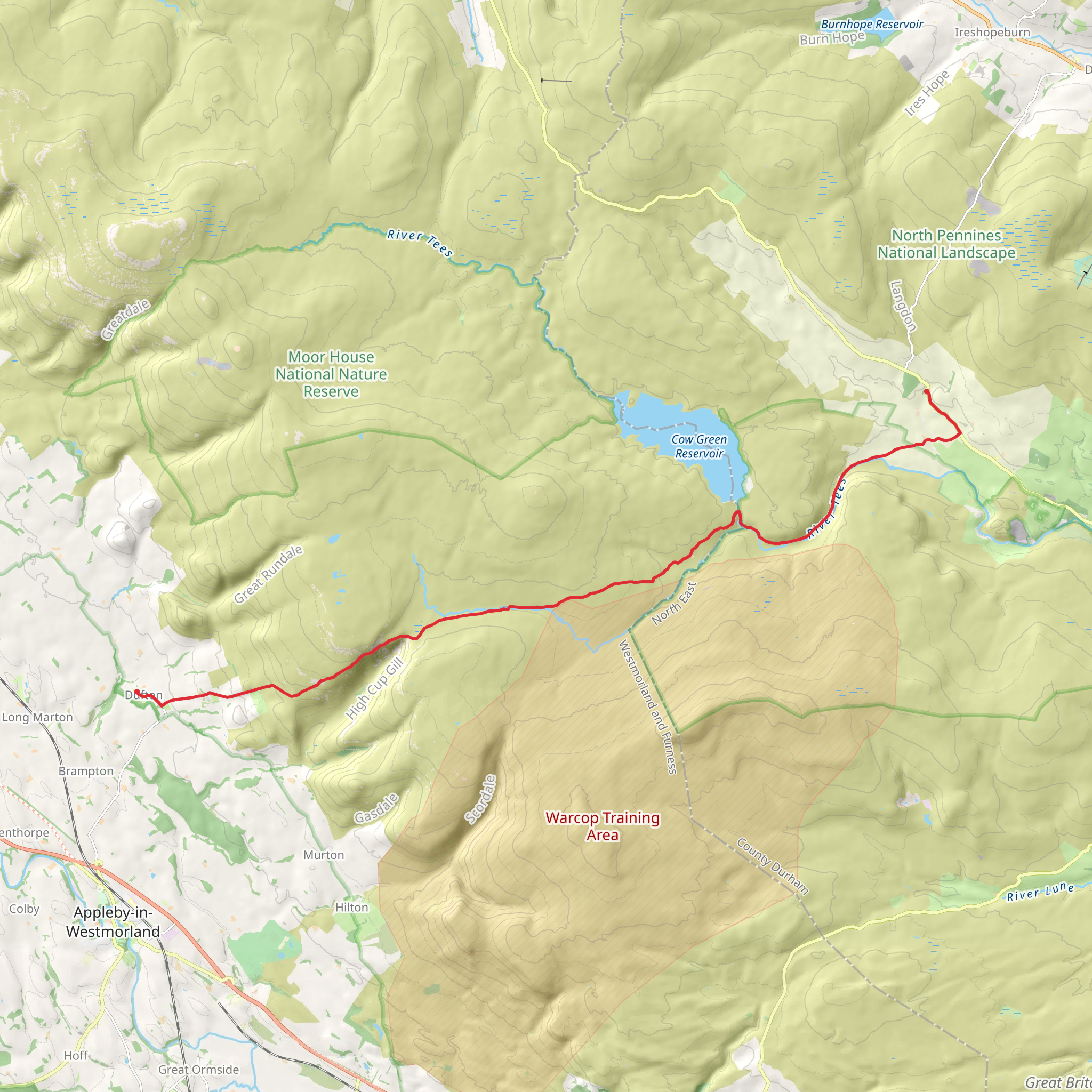 Langdon Beck to Dufton Walk mobile static map
