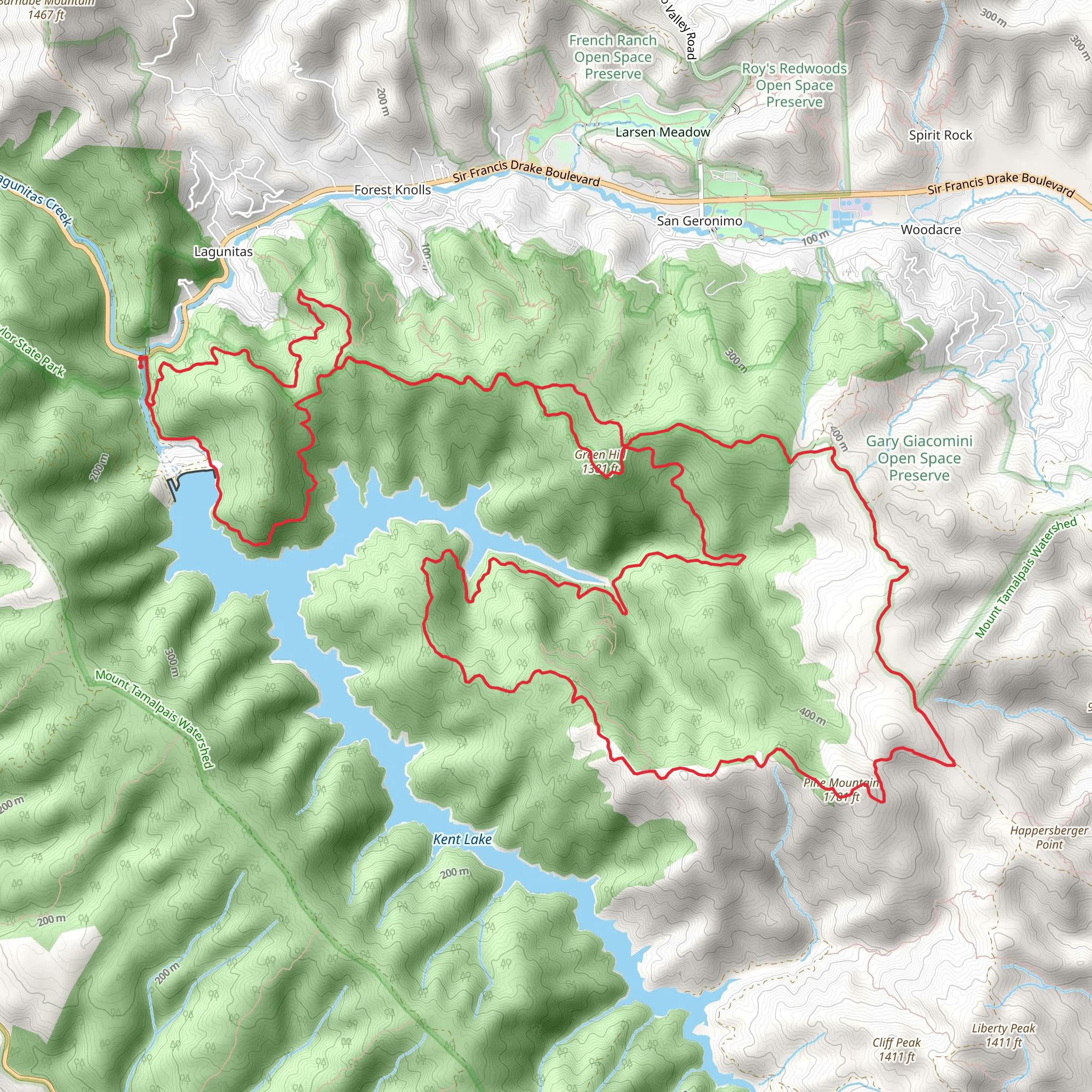 Green Hill and Pine Mountain Loop via Bay Area Ridge Trail mobile static map