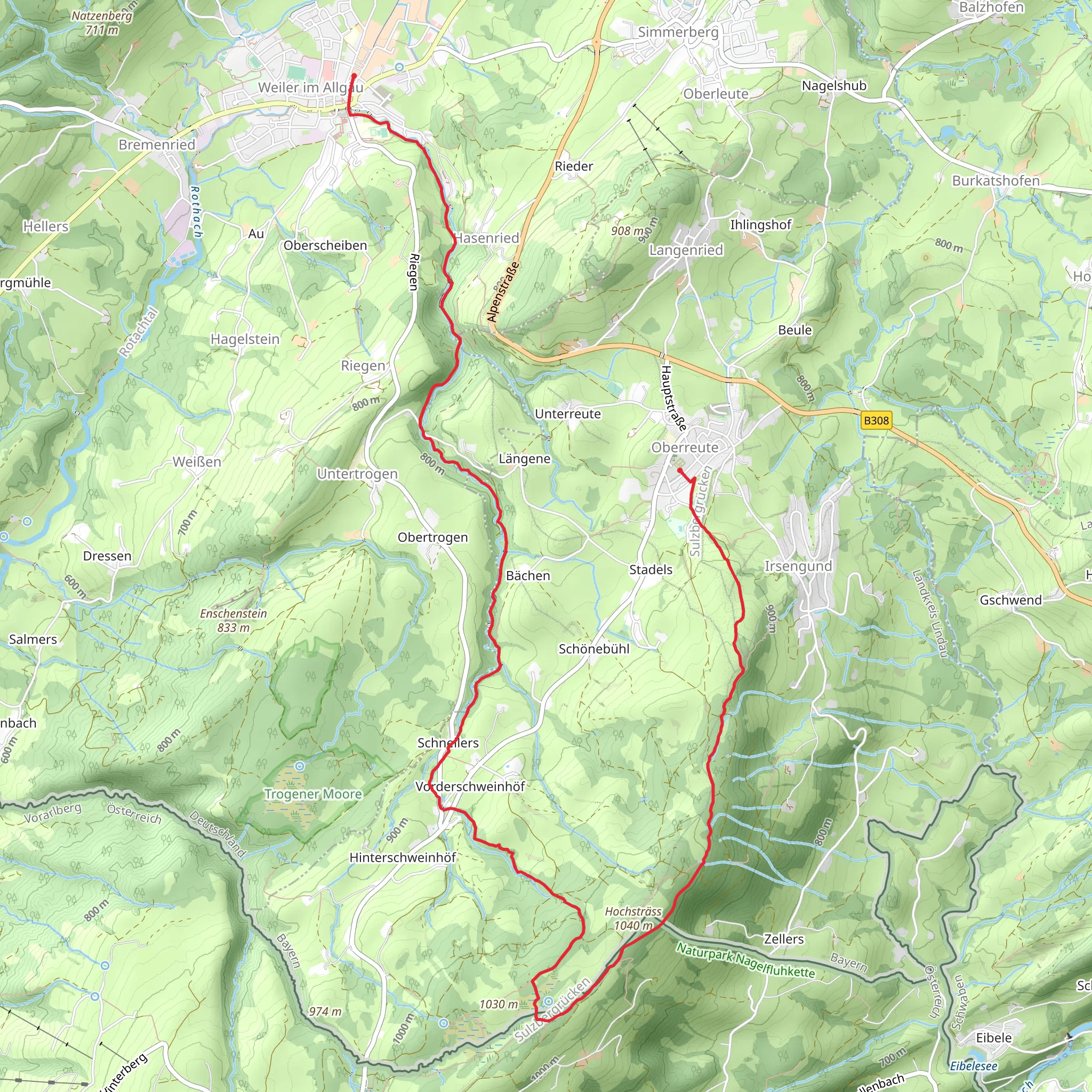 Oberreute to Weiler im Allgaeu via Wasserlaeufer Route mobile static map