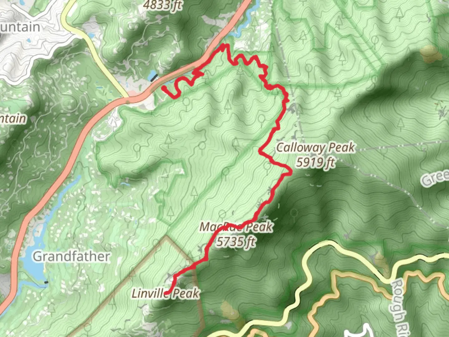 An image depicting the trail Linville Peak via Profile Trail and its surrounding area.