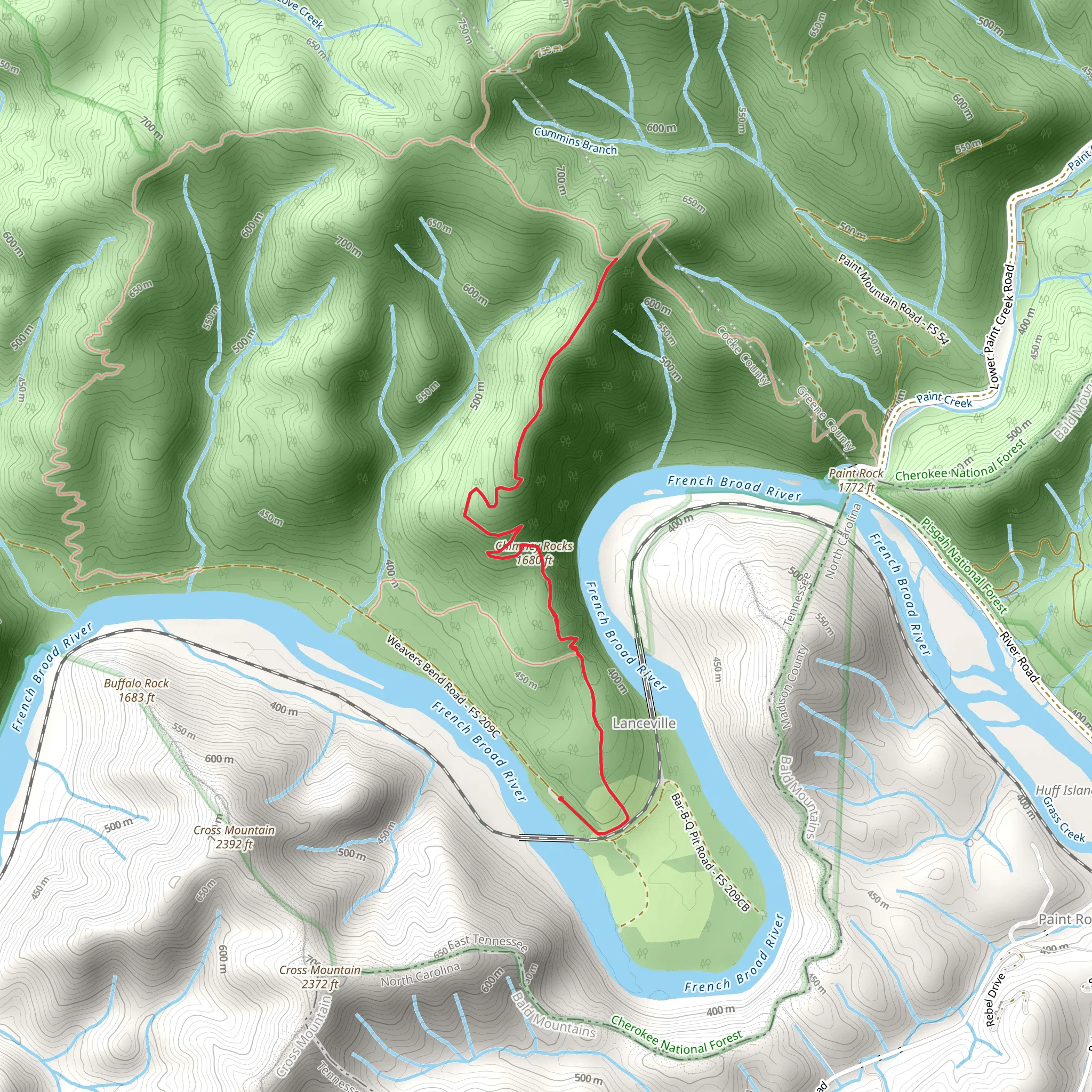 Chimney Rocks Trail mobile static map