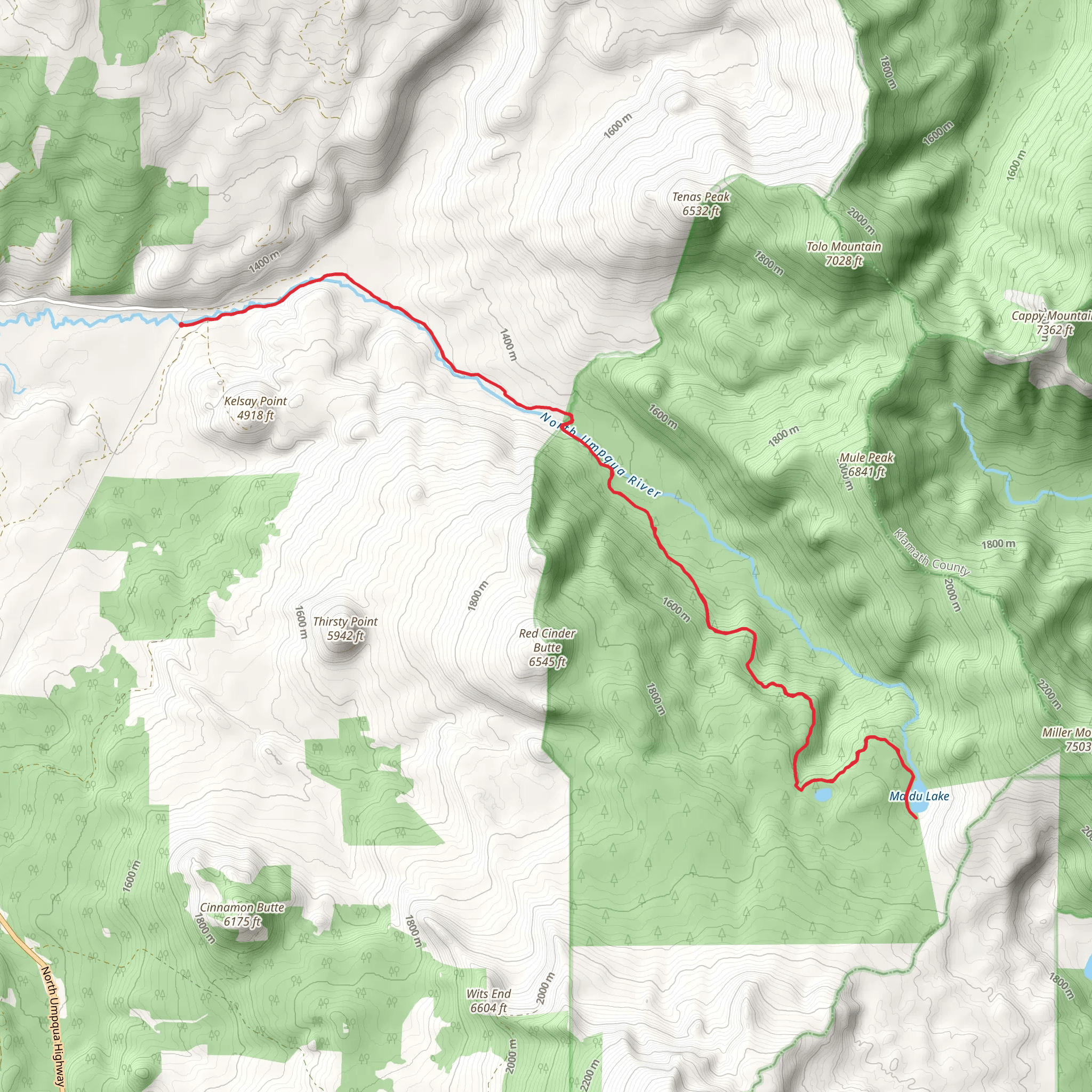 Lake Lucile and Maldu via North Umpqua River mobile static map