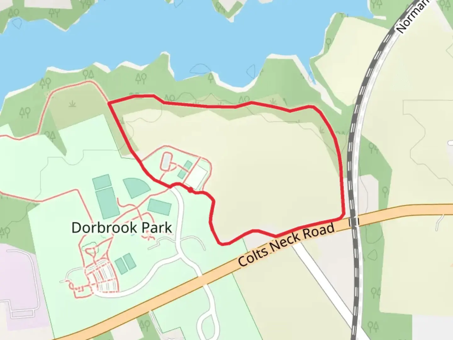 An image depicting the trail Dorbrook Park Loop East and its surrounding area.