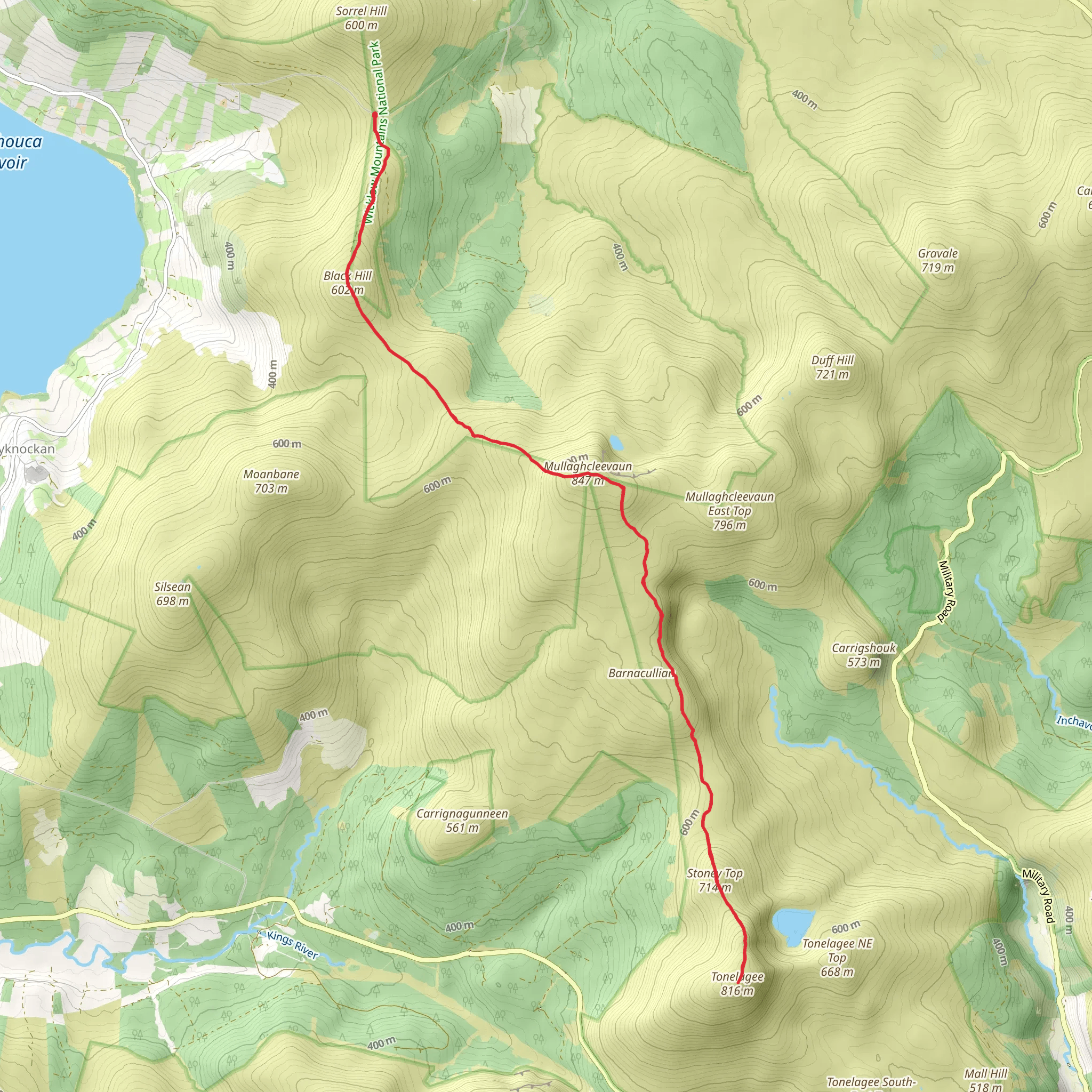Mullaghcleevaun and Tonelagee Circular from Ballynultagh Gap mobile static map