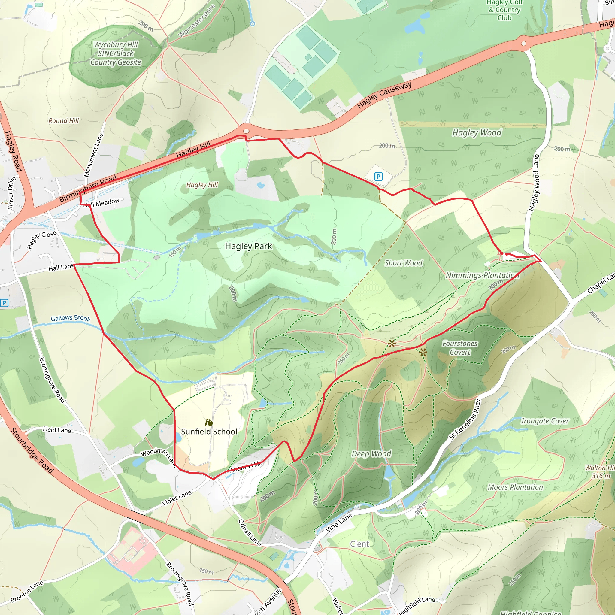 Nimmings Plantation and Clent Hills Country Park Loop mobile static map