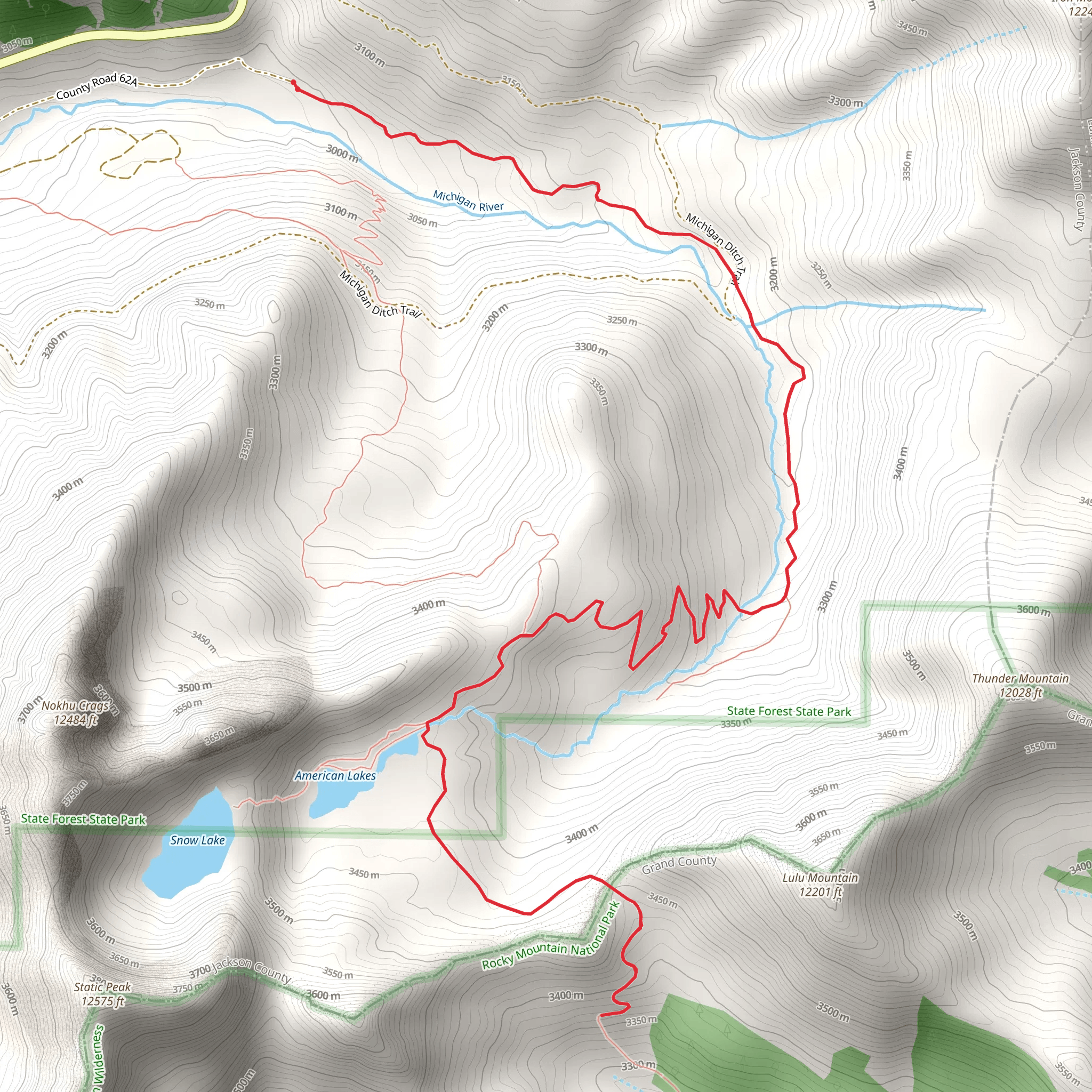 Thunder Pass via American Lakes Trail mobile static map