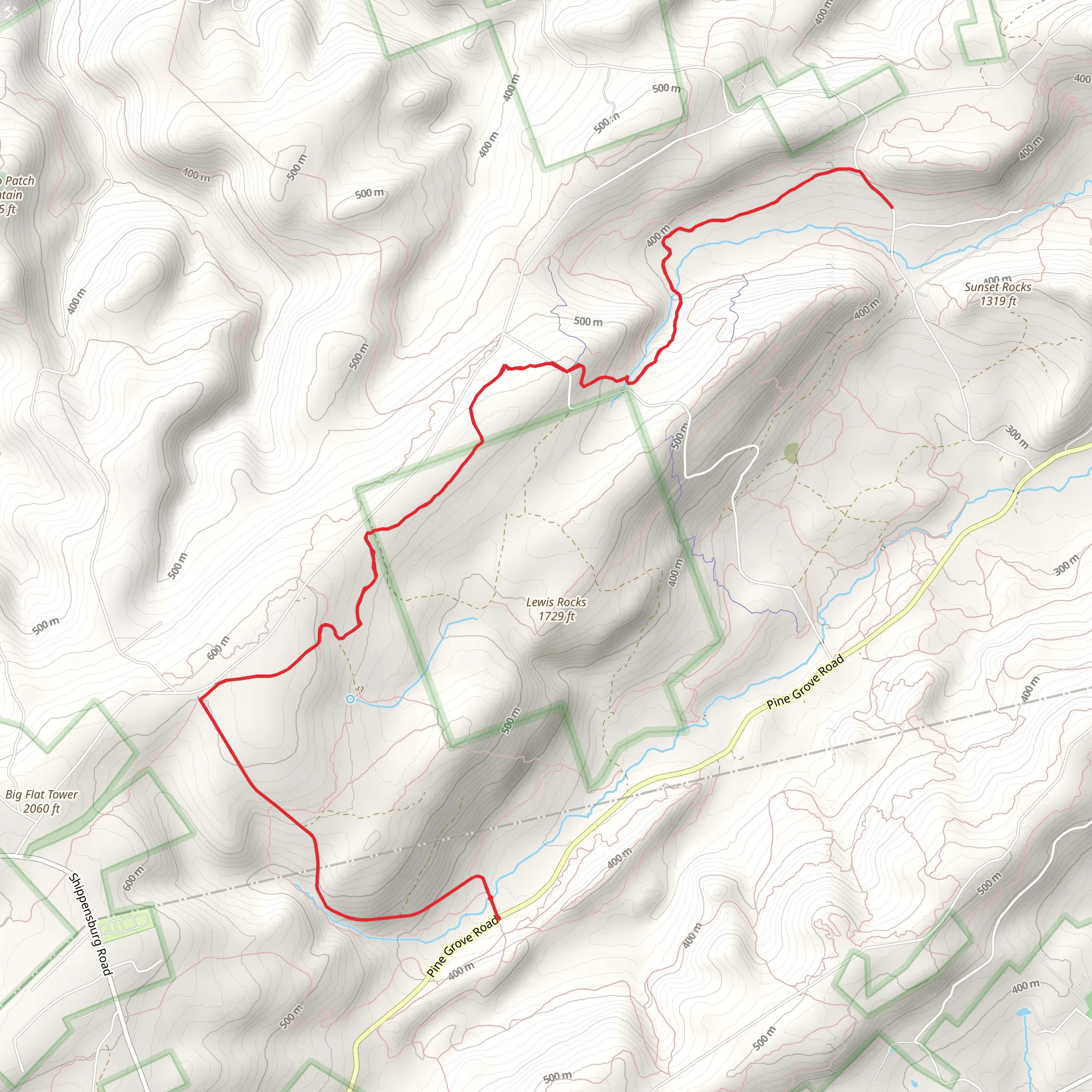 Pine Grove Road to Michaux Road via Appalachian Trail mobile static map