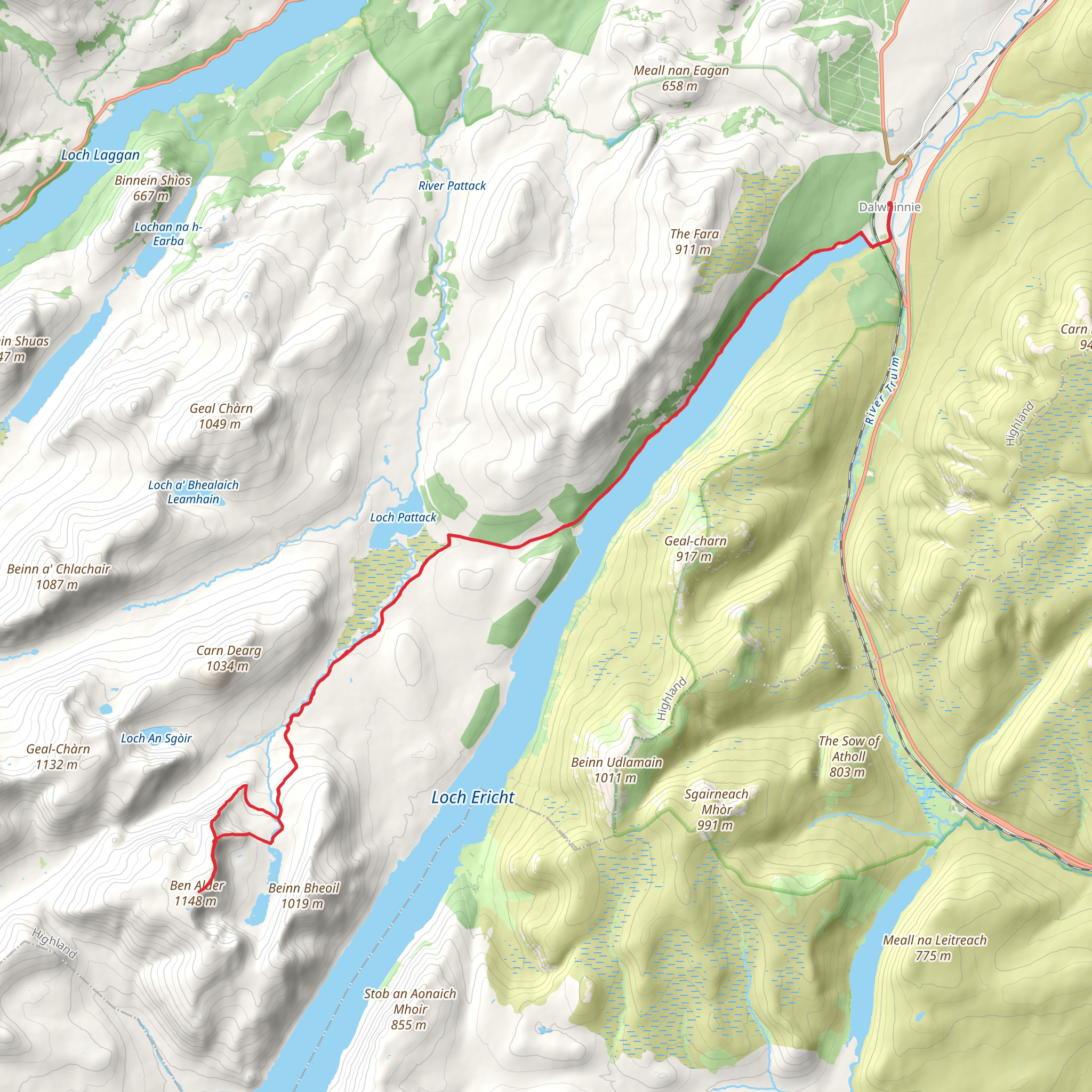 Ben Alder and Loch Ericht from Dalwhinnie mobile static map
