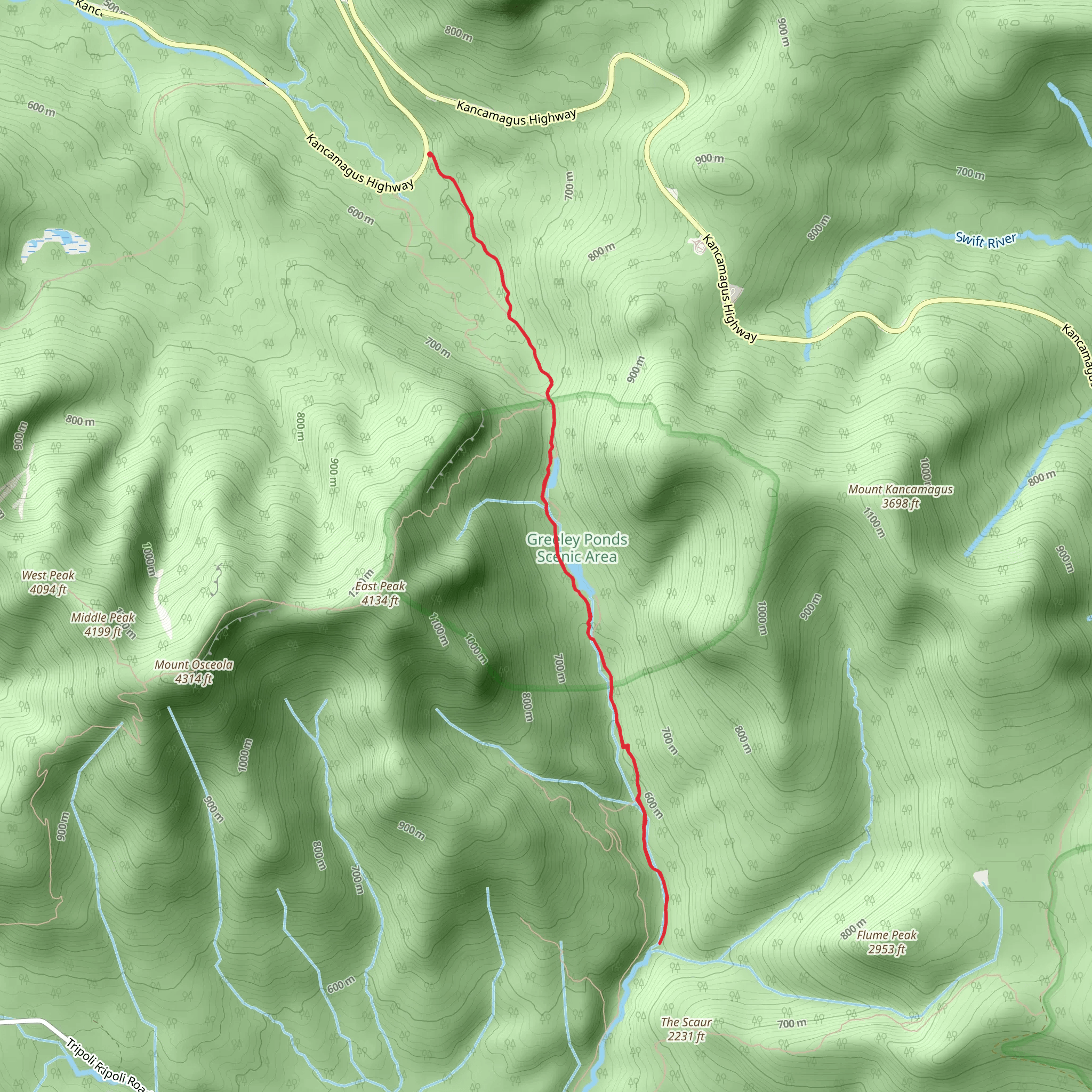 Greeley Ponds Trail and Mad River Trail mobile static map