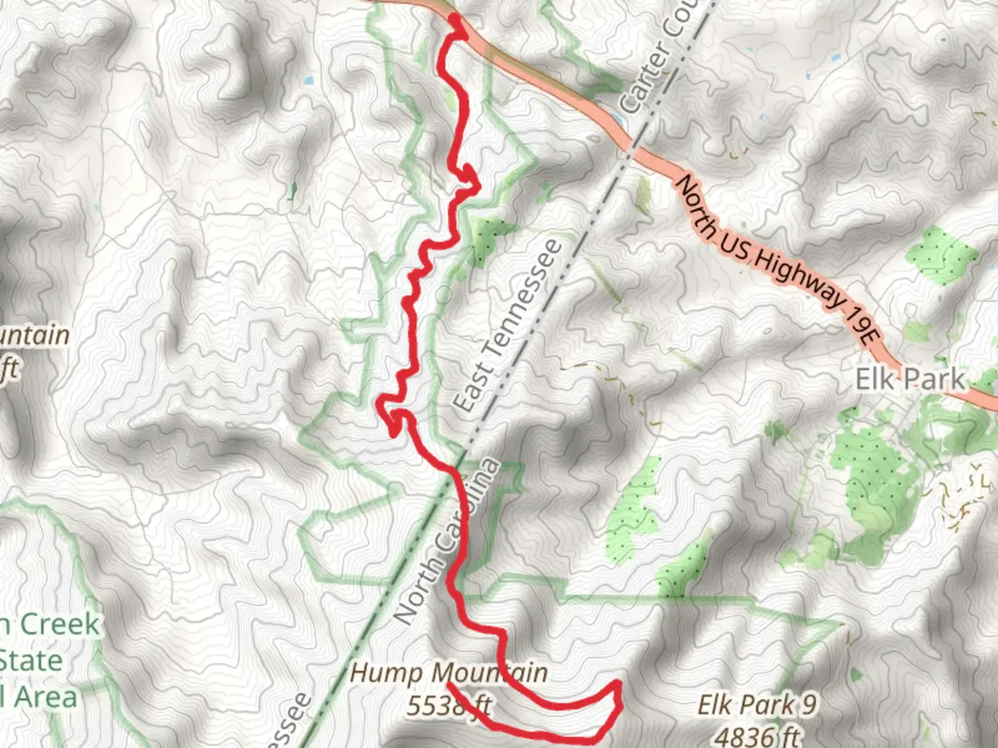 An image depicting the trail Hump Mountain via Appalachian Trail and its surrounding area.