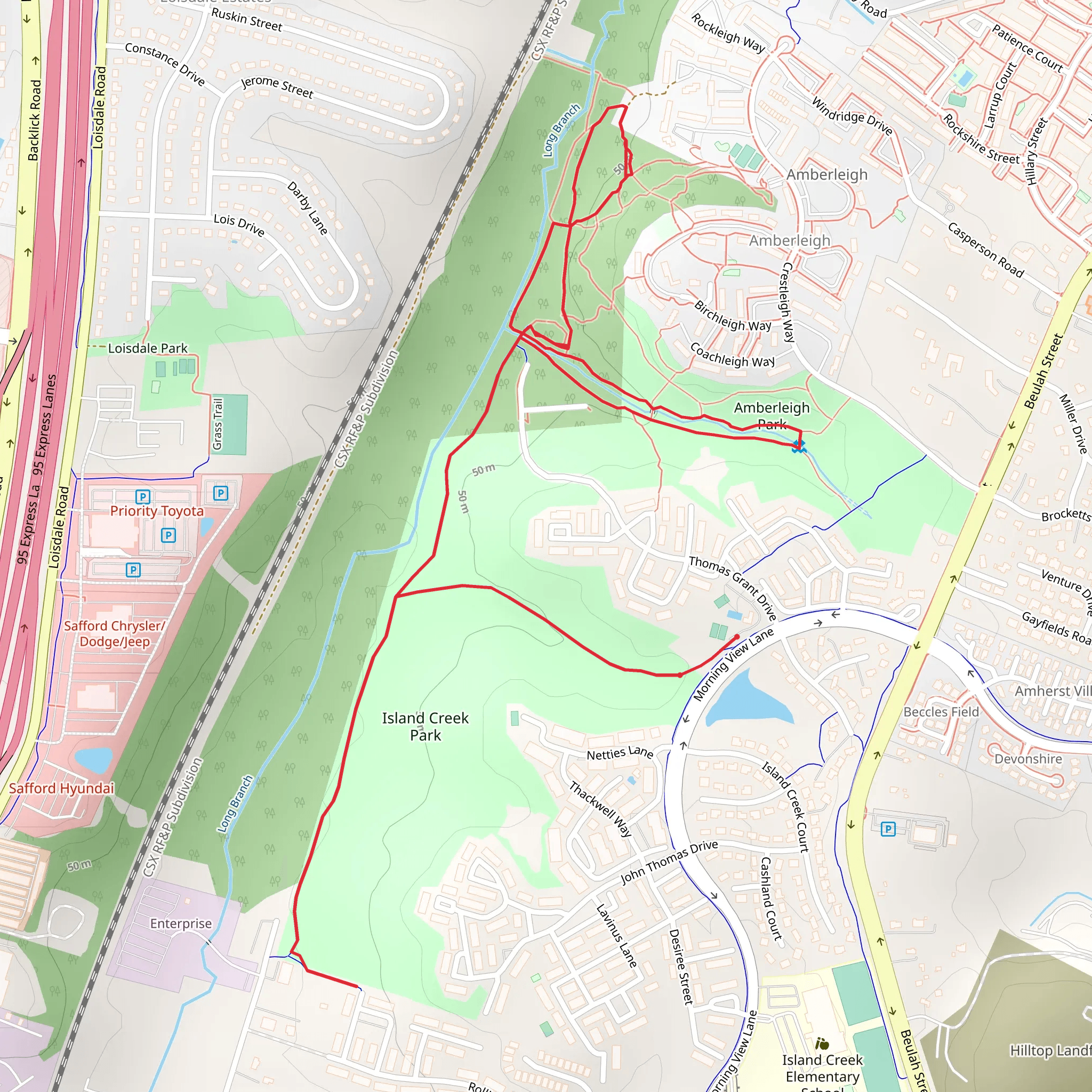 Island Creek Park, Amberleigh Park and Long Branch mobile static map