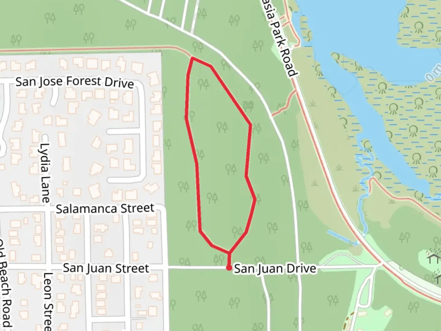 An image depicting the trail San Juan Drive Loop and its surrounding area.