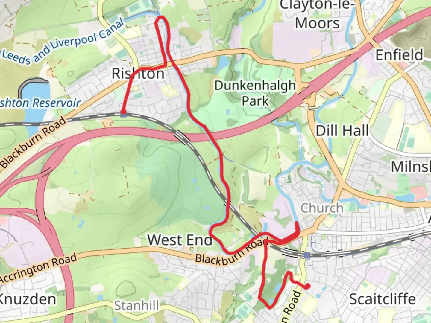 An image depicting the trail Rishton to Church and Oswaldtwistle Walk and its surrounding area.