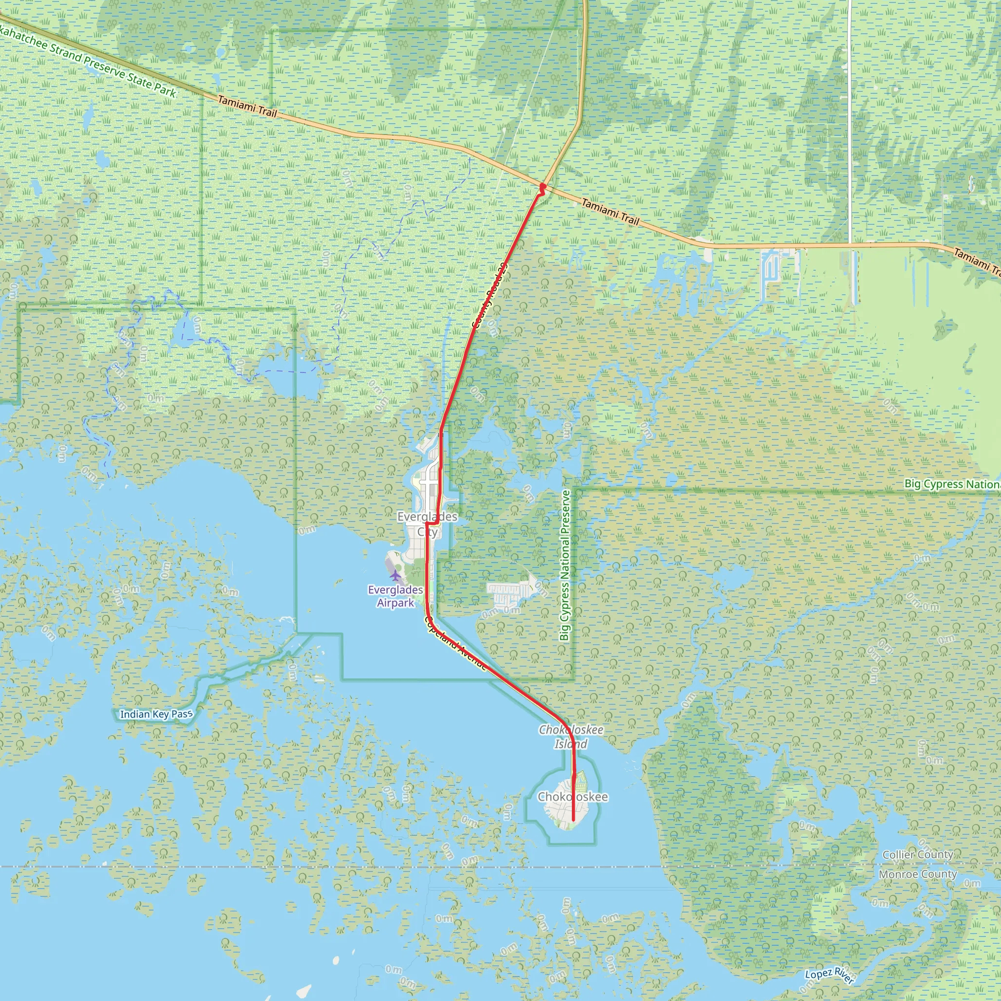Everglades City to Chokoloskee mobile static map