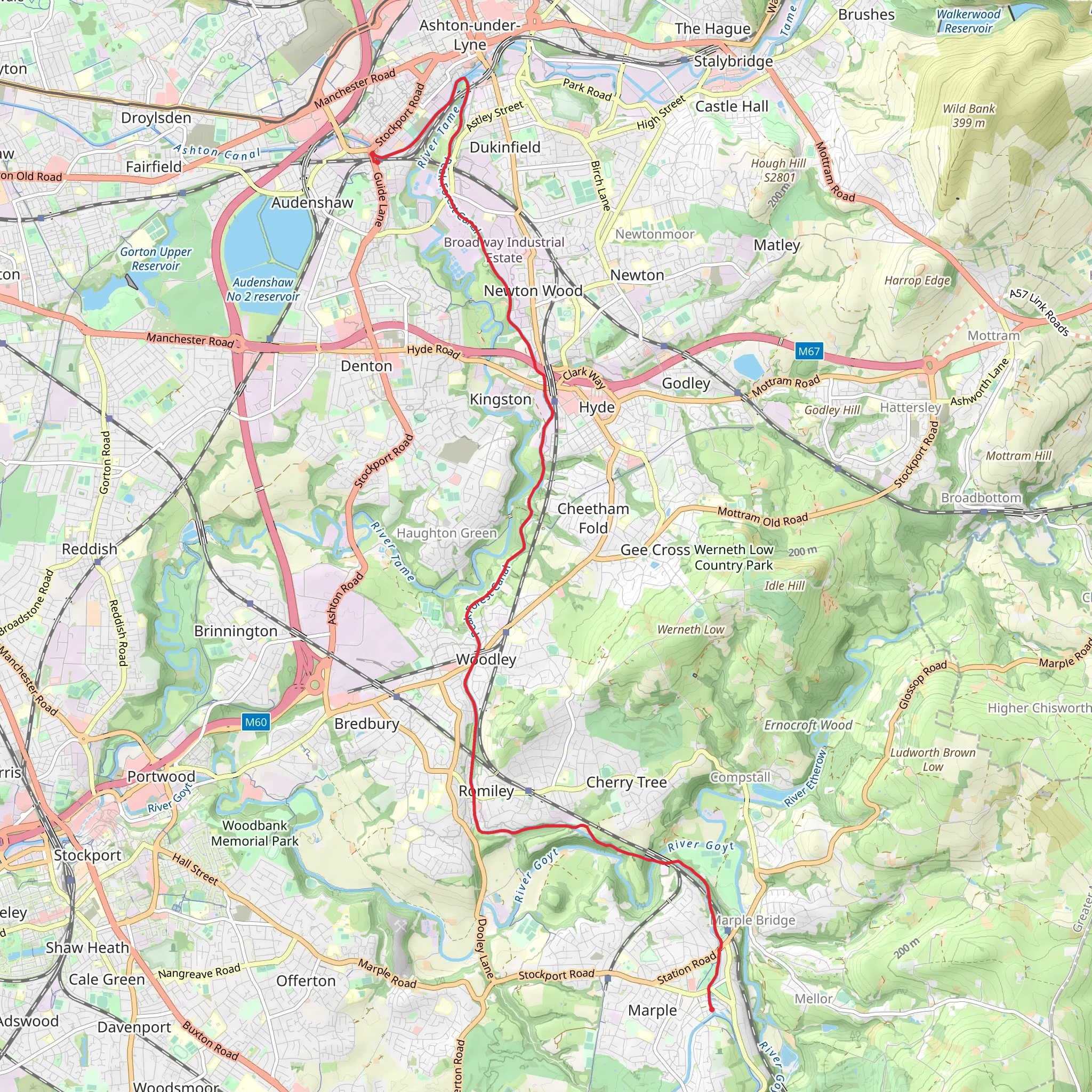 Marple to Guide Bridge Walk mobile static map