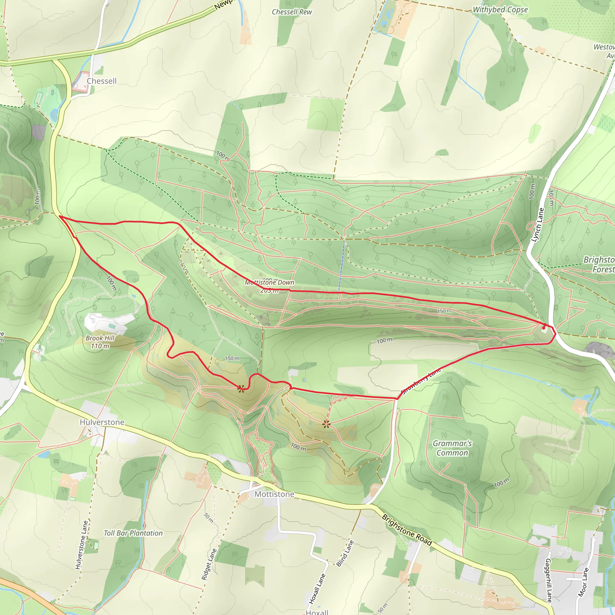 Mottistone Down and The Longstone via Tennyson Trail mobile static map
