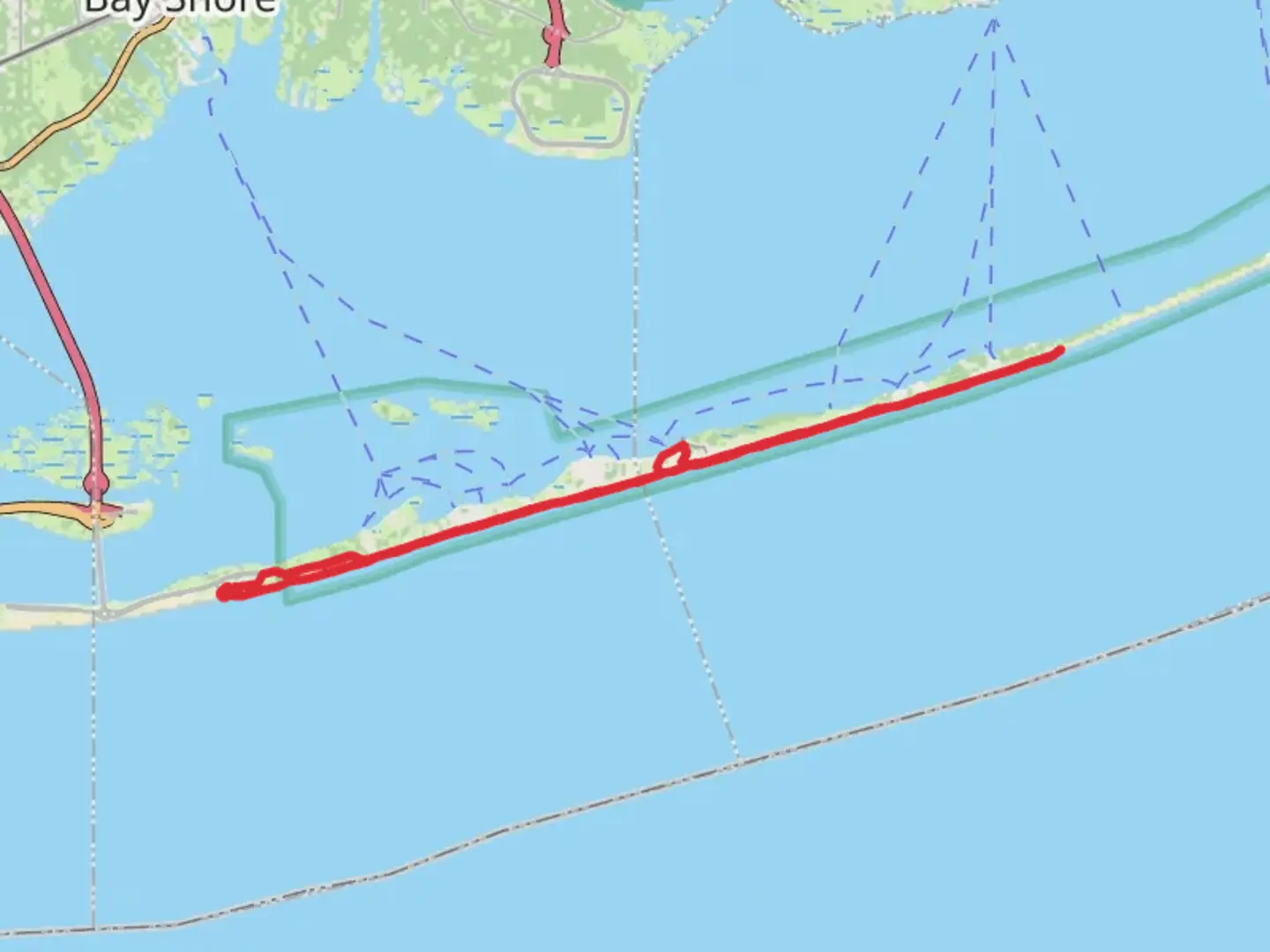 An image depicting the trail Fair Harbour and Fire Island Pines in Point o'Woods and its surrounding area.