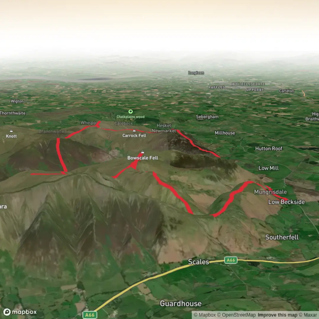 An image depicting the trail Mungrisdale with Carrock and High Pike and its surrounding area.