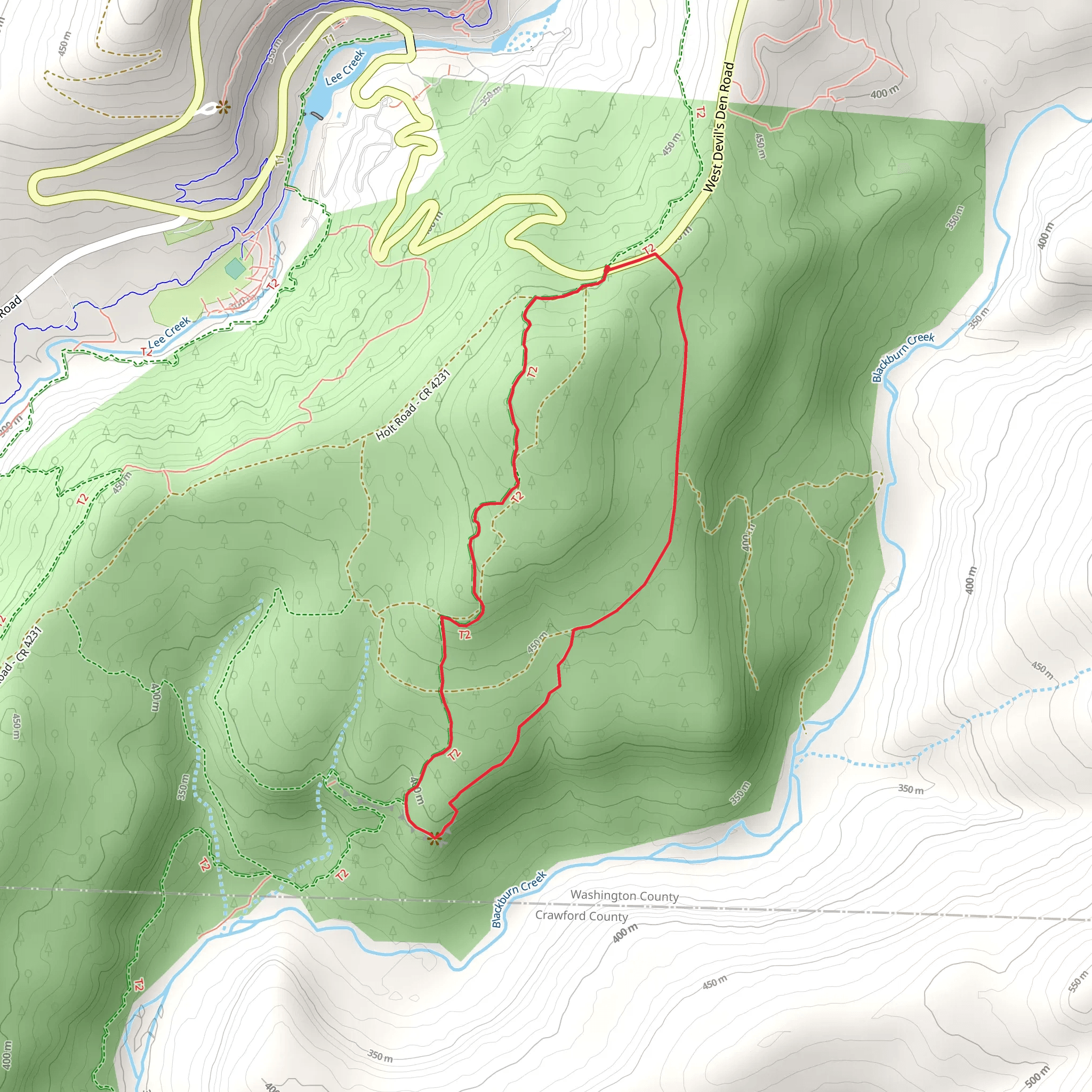 Butterfield Hiking Trail and West Devil's Den Road Loop mobile static map