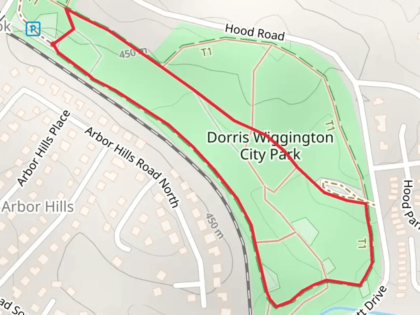 An image depicting the trail Dorris Wiggington City Park Loop and its surrounding area.