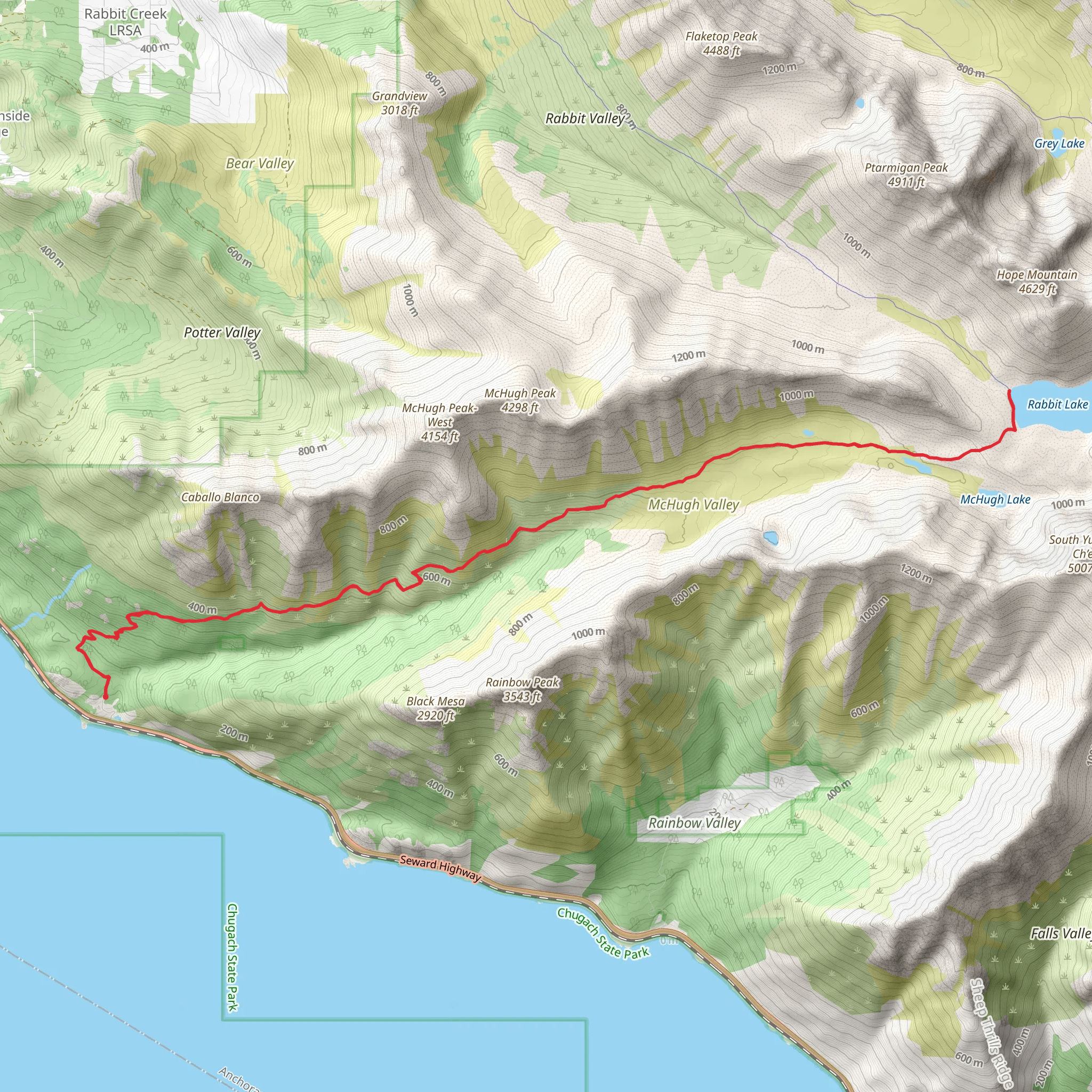 Rabbit Lake via Turnagain Arm Trail mobile static map