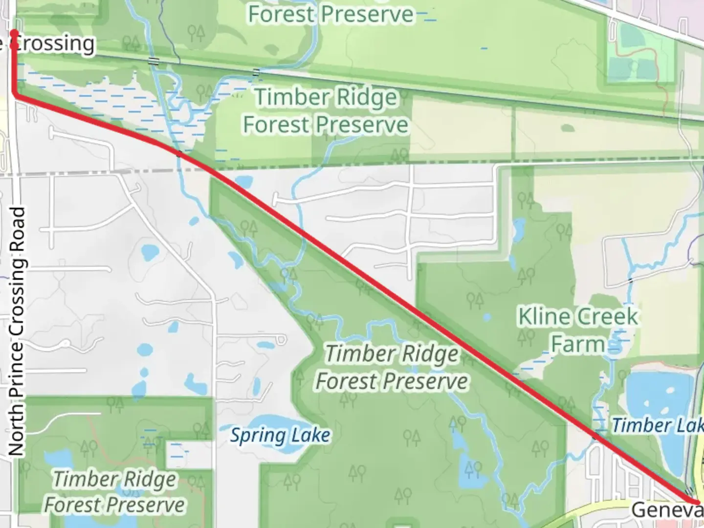 An image depicting the trail Illinois Prairie Path Elgin Branch - North Prince Crossing Road and its surrounding area.