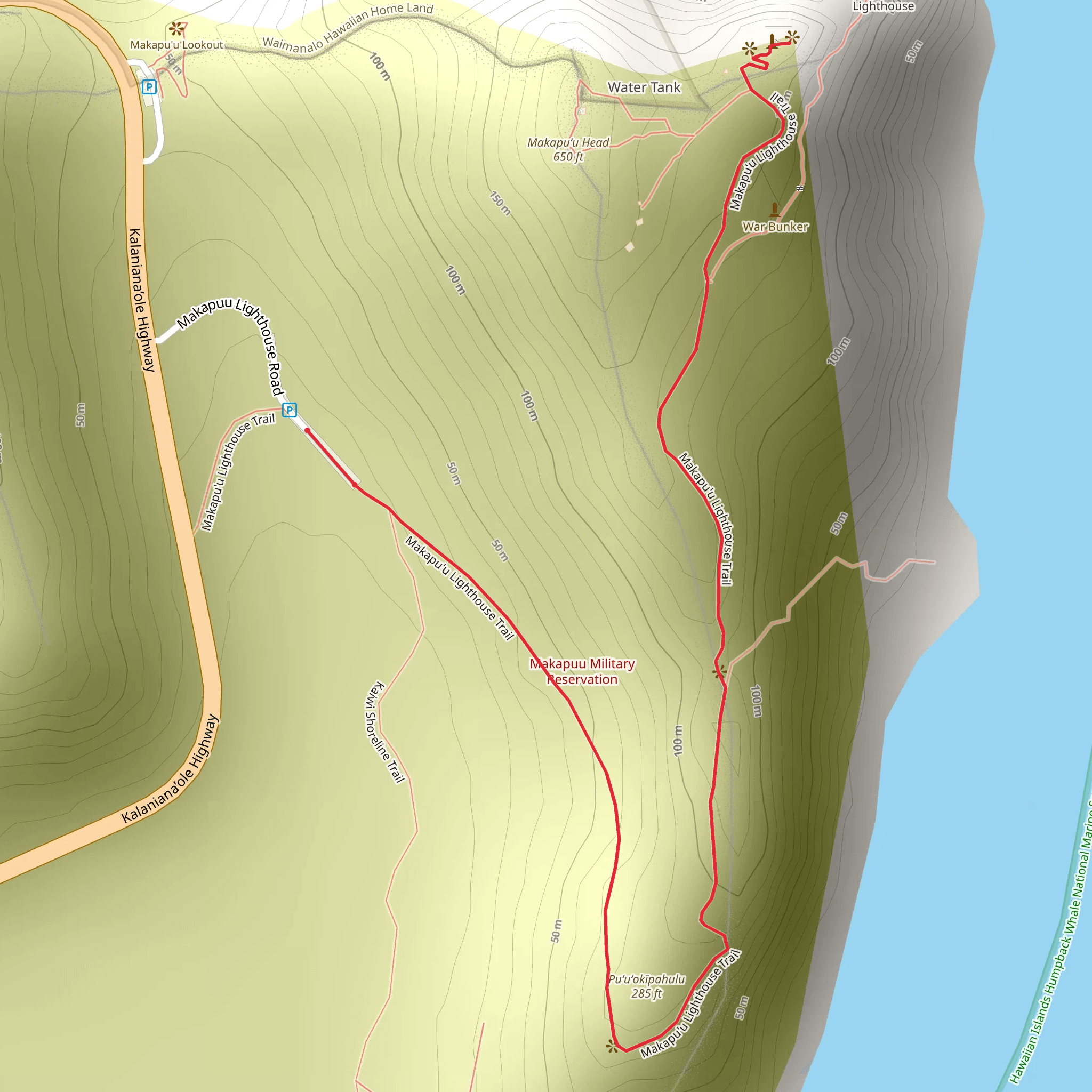 Puʻuʻokīpahulu via Makapuʻu Lighthouse Trail mobile static map