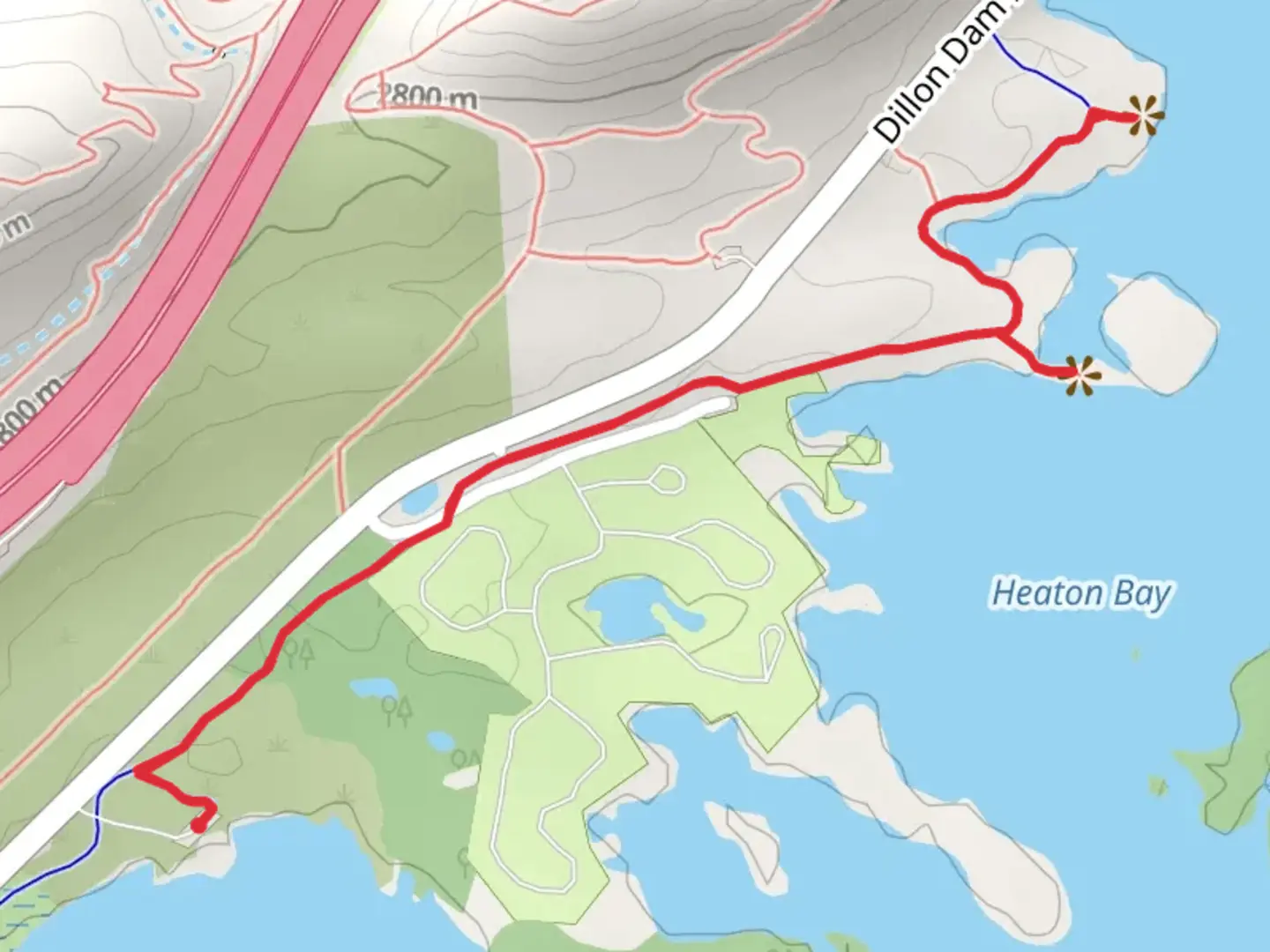 An image depicting the trail Dillon Reservoir Recpath and its surrounding area.