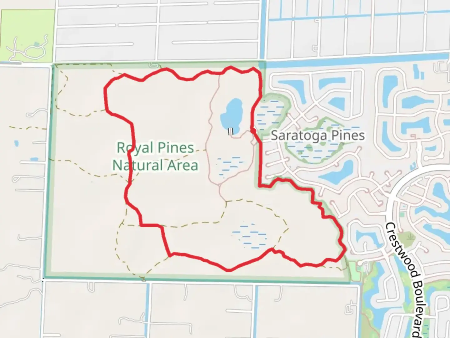 An image depicting the trail Royal Palm Beach Pines Natural Area Loop and its surrounding area.