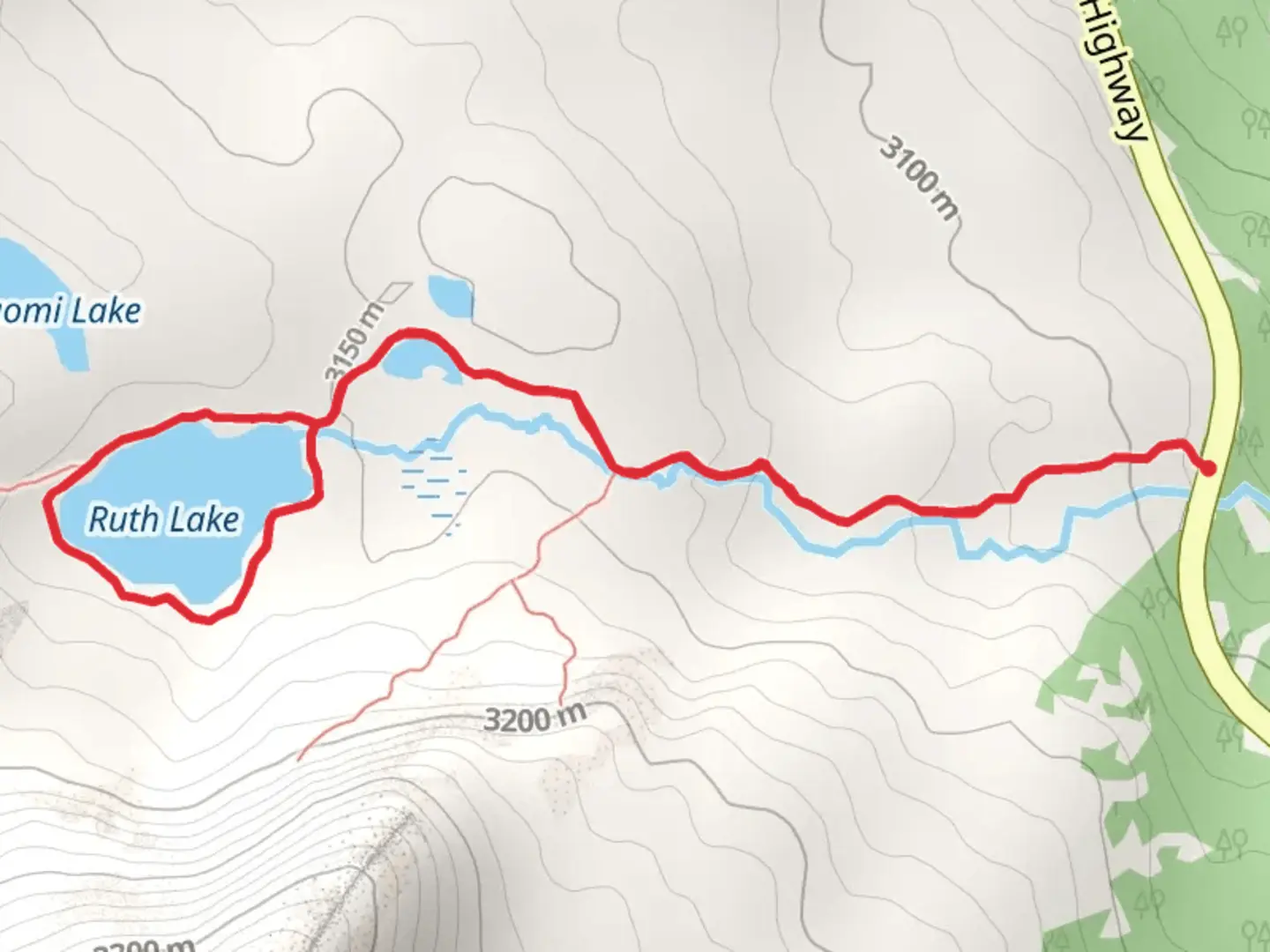 An image depicting the trail Ruth Lake Loop and its surrounding area.