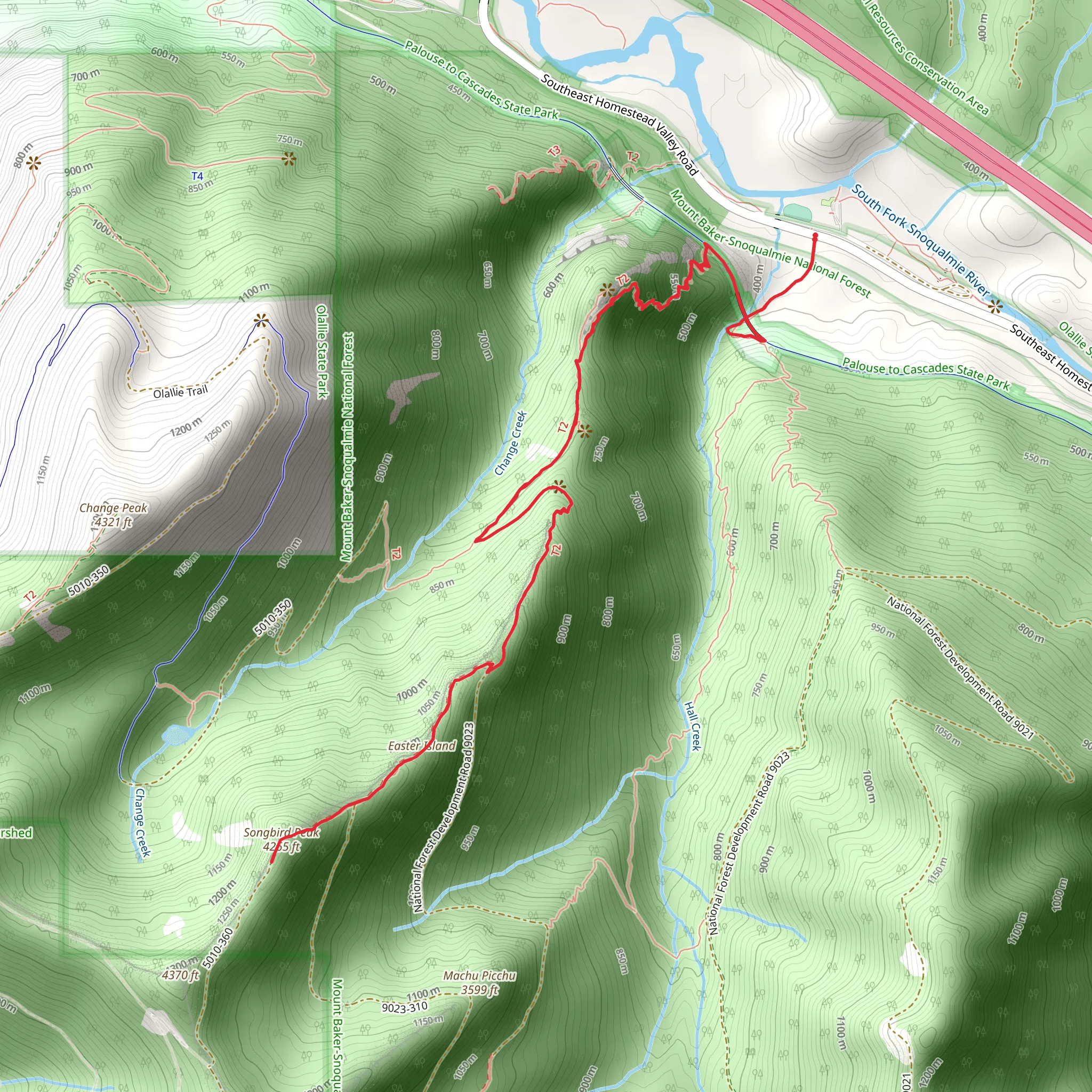Songbird Peak and Easter Island via Hall Creek Trail mobile static map