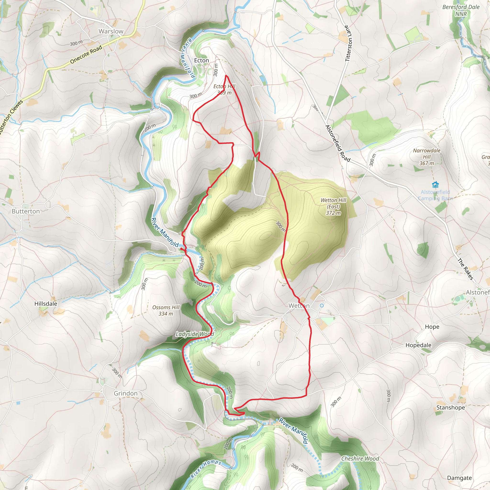 Ecton Hill and Wetton from Wetton Mill mobile static map