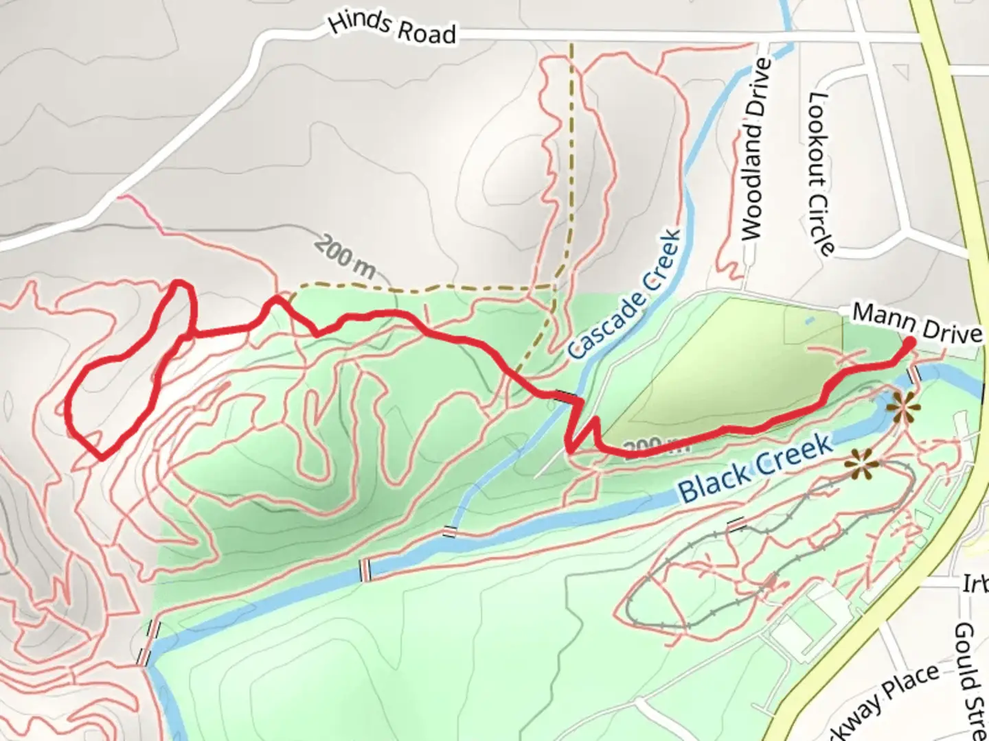 An image depicting the trail Black Creek and Whatley Loop Trail and its surrounding area.