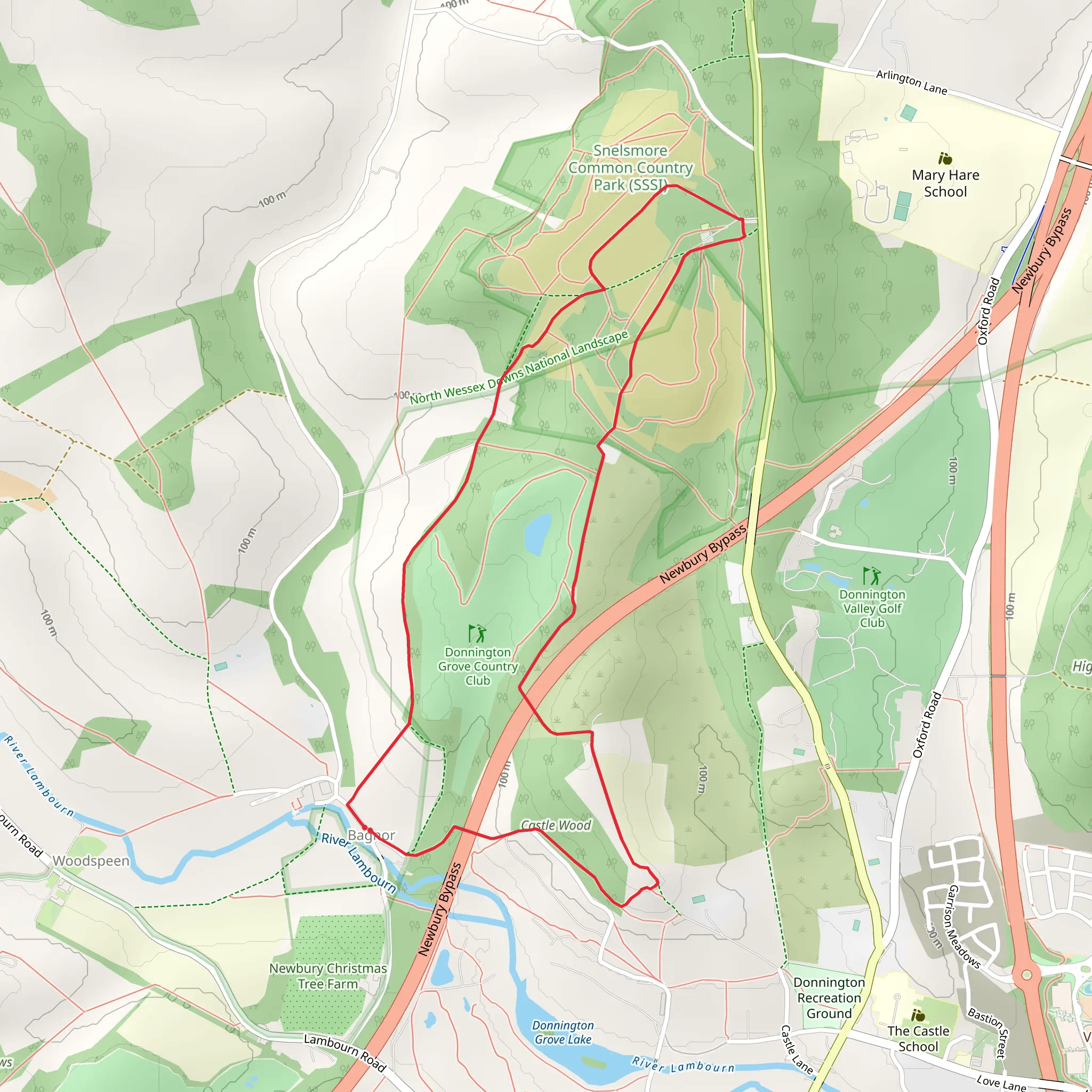 Castle Wood and Snelsmore Common Loop mobile static map