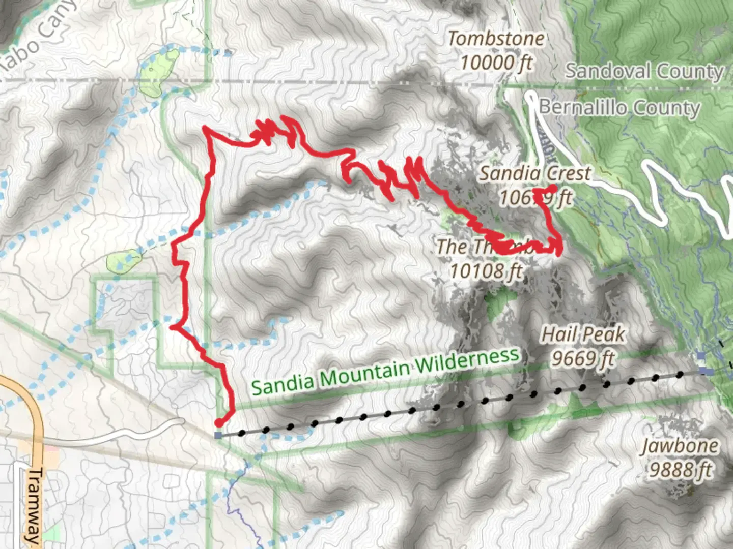 An image depicting the trail Tramway and La Luz Trail - Sandia Peak Tramway and its surrounding area.