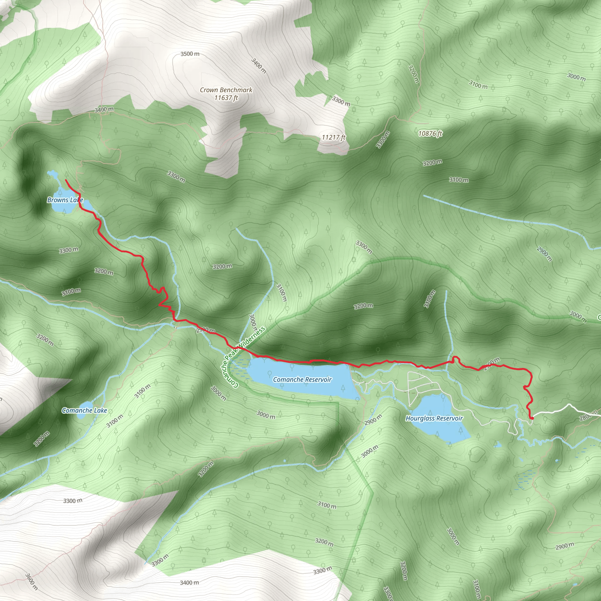 Timberline Lake and Browns Lake via Beaver Creek Trail mobile static map