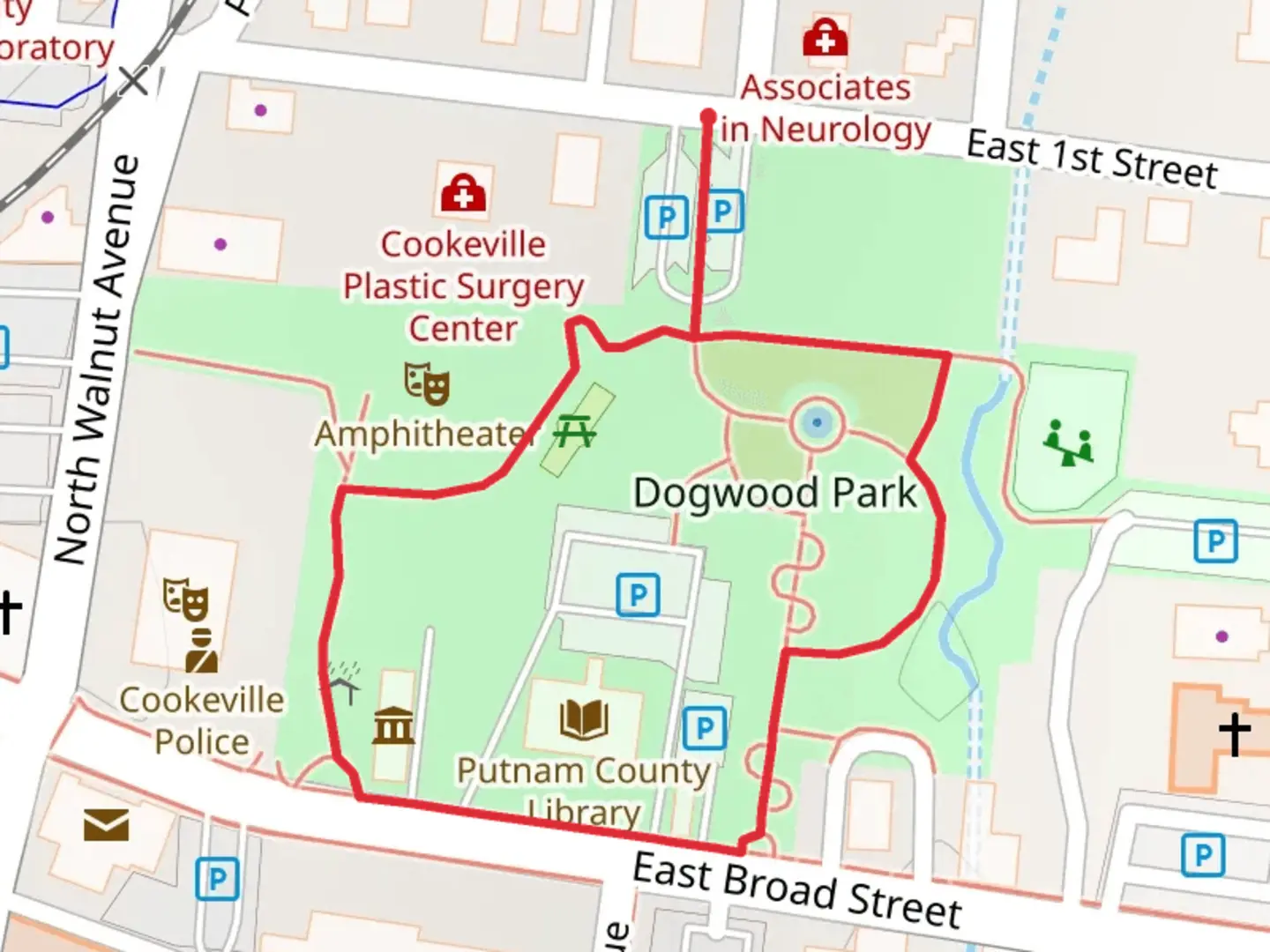An image depicting the trail Dogwood Park Loop and its surrounding area.