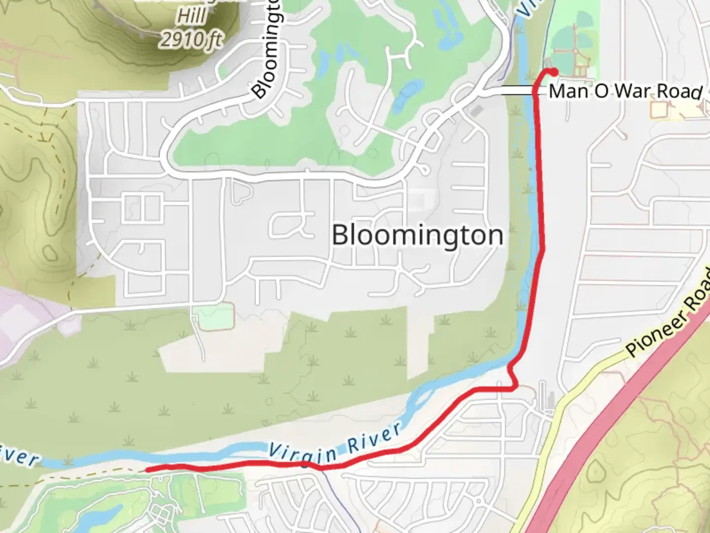 An image depicting the trail Virgin River Walk and its surrounding area.