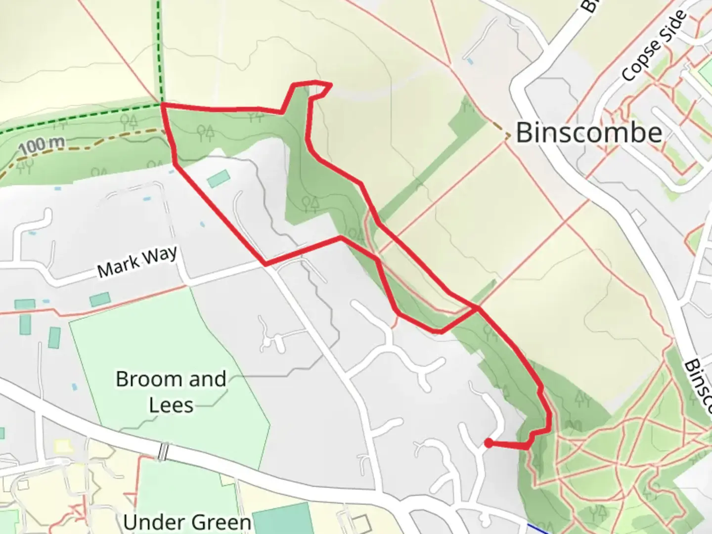 An image depicting the trail Farncombe Wood Short Loop and its surrounding area.