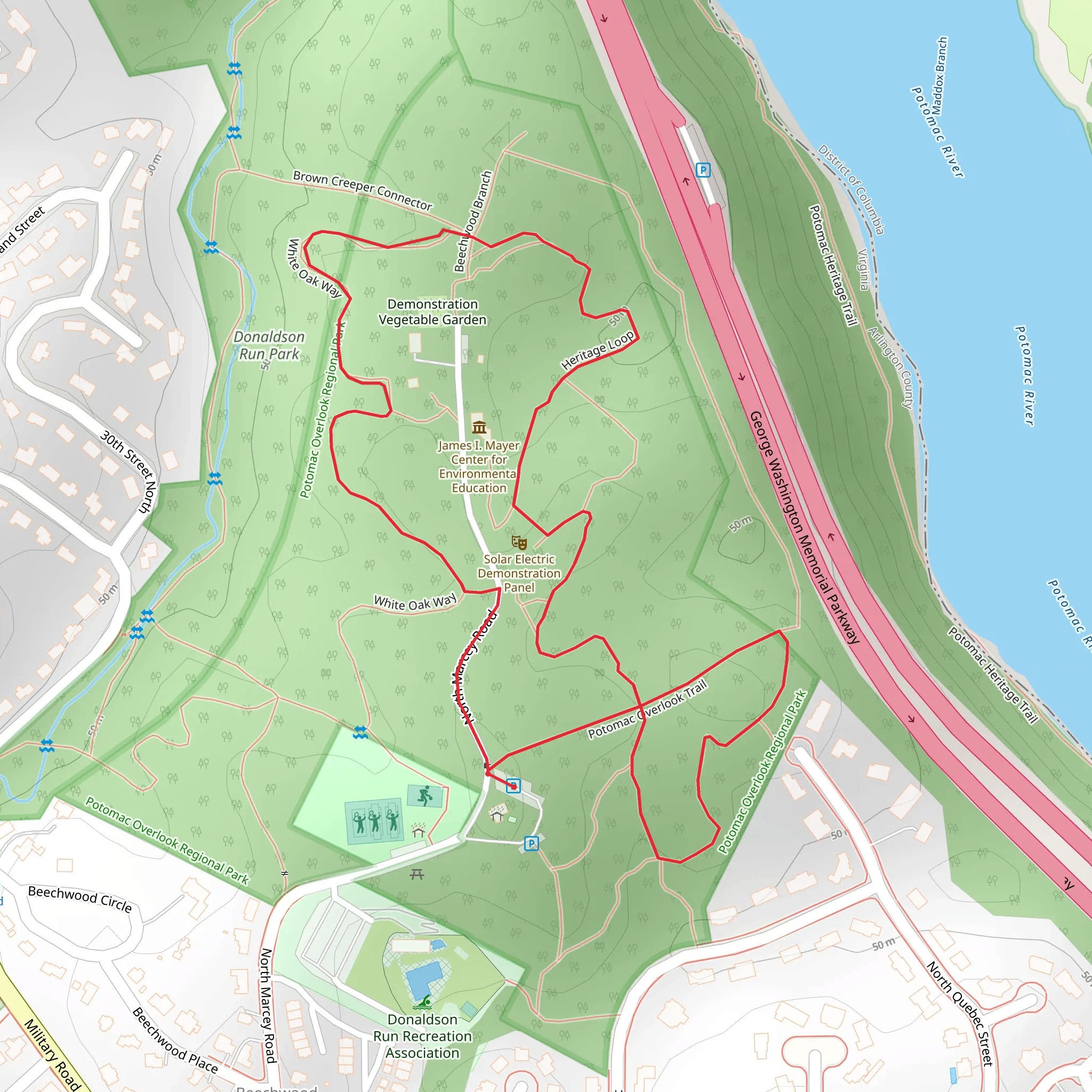 Potomac Overlook Trail, White Oak Way and Heritage Loop mobile static map