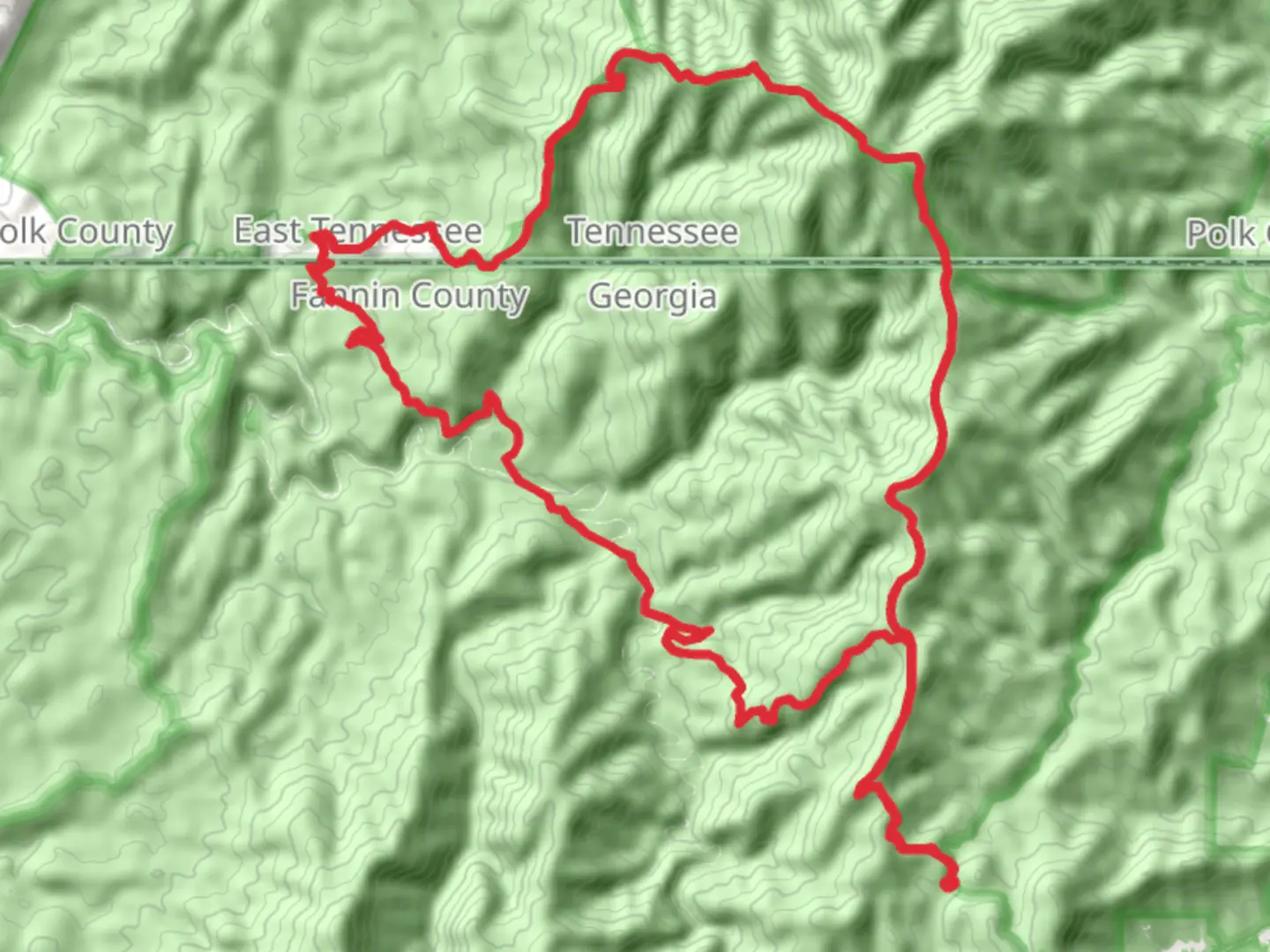 An image depicting the trail Hemp Top, Big Frog Mountain and Chestnut Mountain vis Beech Bottom Loop and its surrounding area.