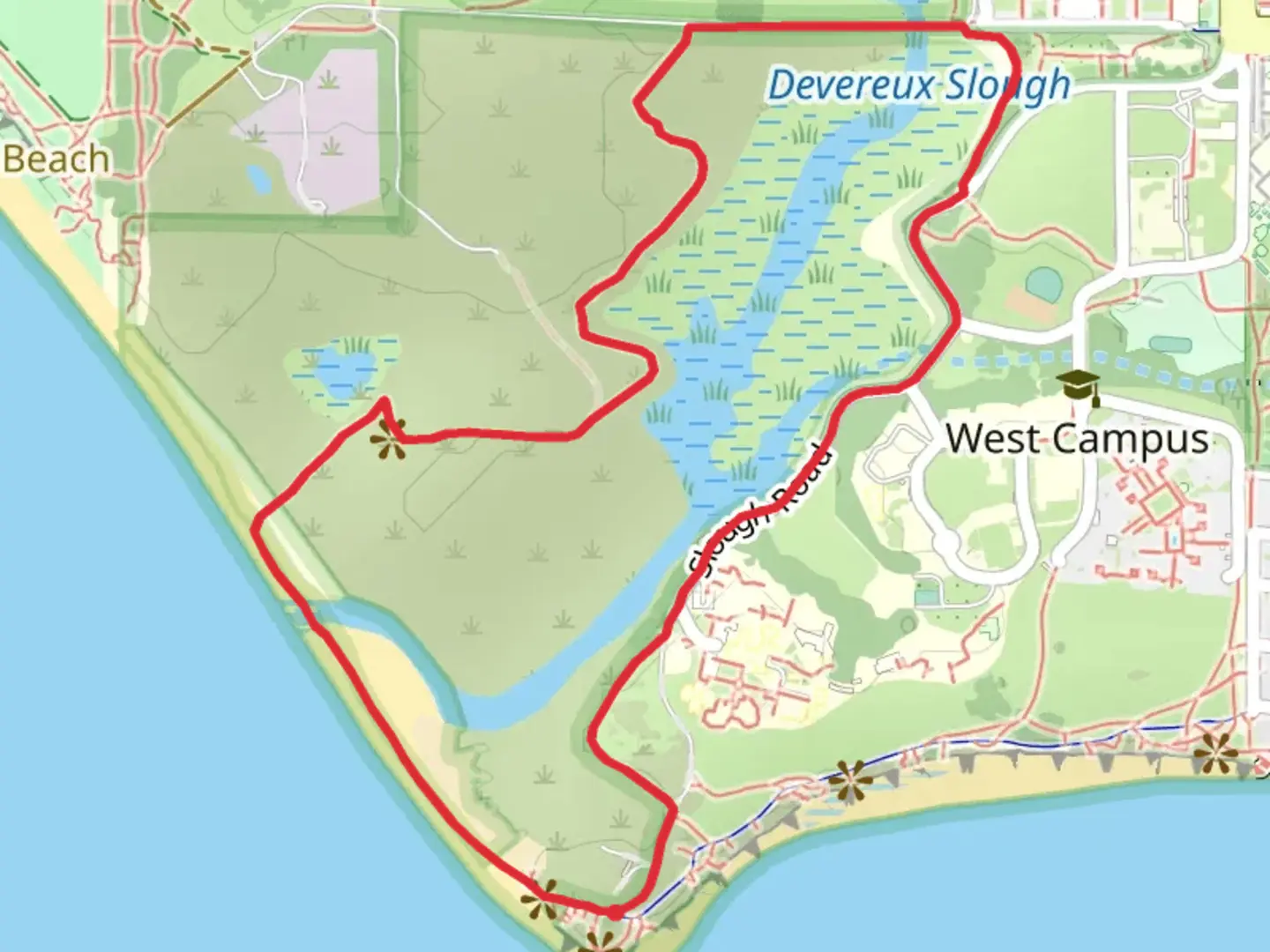 An image depicting the trail Pond Trail and Slough Road Loop and its surrounding area.