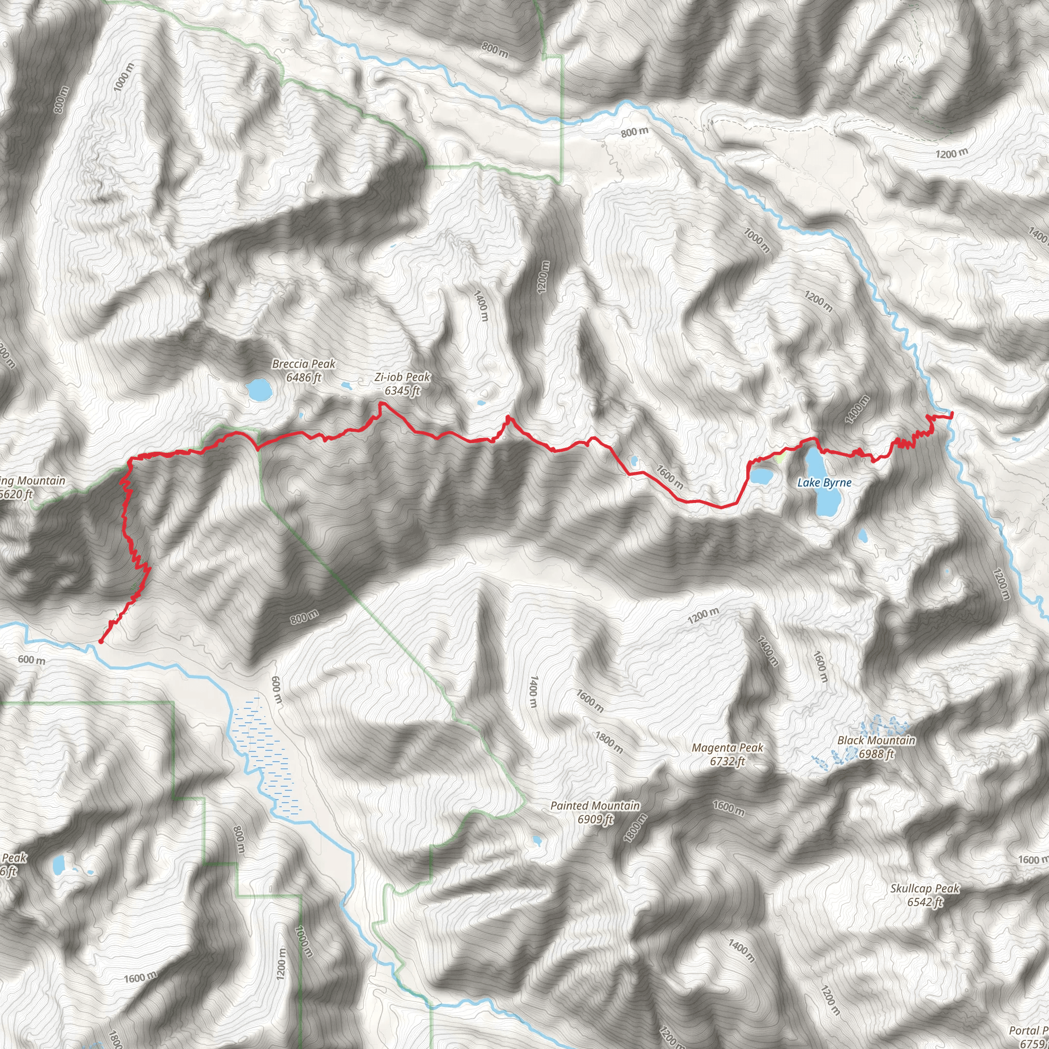 Lost Creek Ridge Trail to Camp Lake and Lake Byrne mobile static map