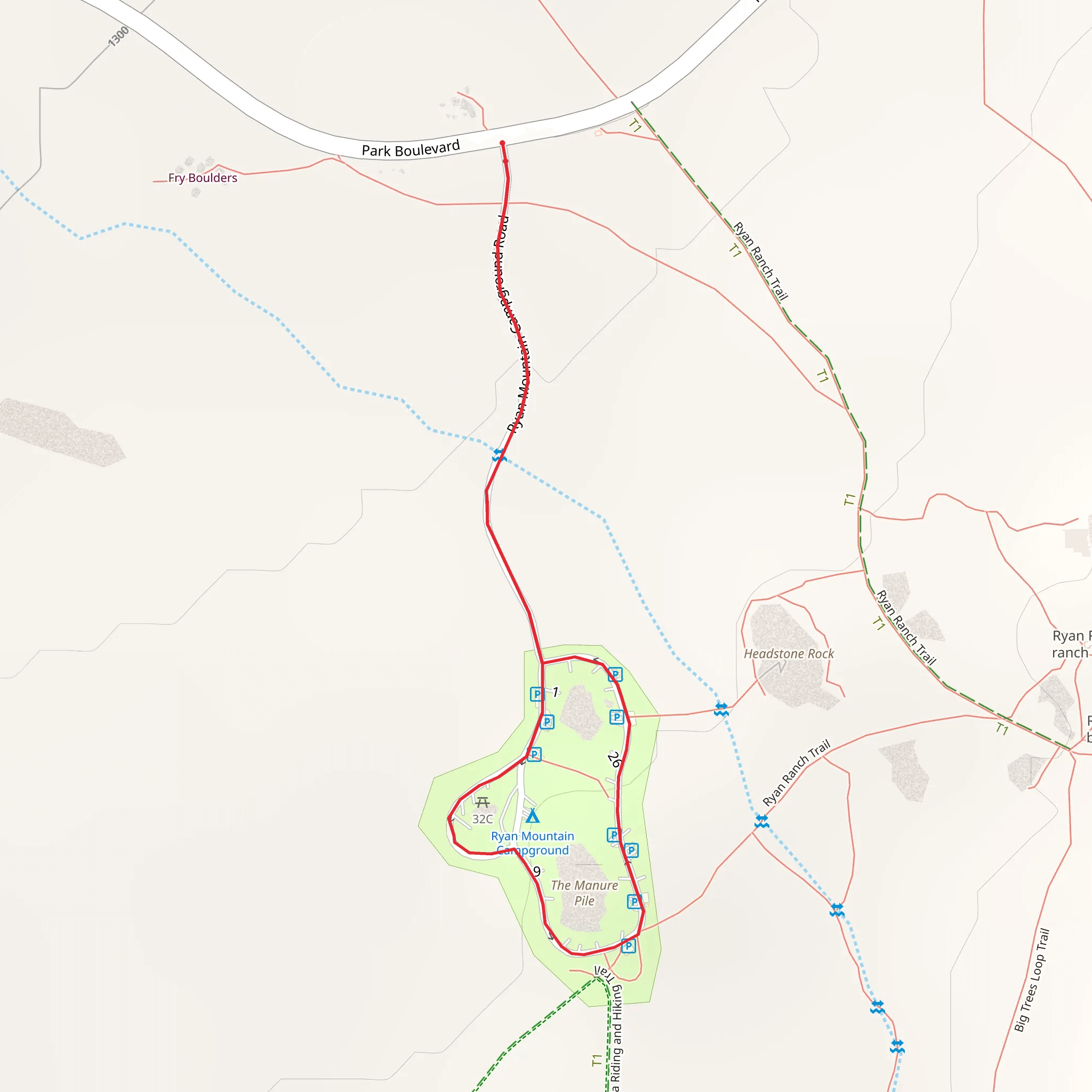 Ryan Mountain Campground Loop Trail mobile static map