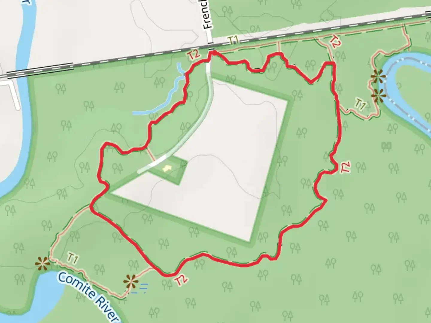 An image depicting the trail Hardwood Forest Loop and its surrounding area.