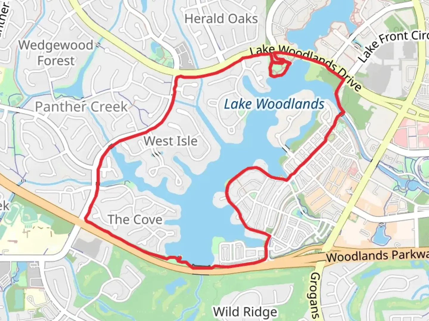 An image depicting the trail Panther Branch - Lake Woodlands Loop and its surrounding area.