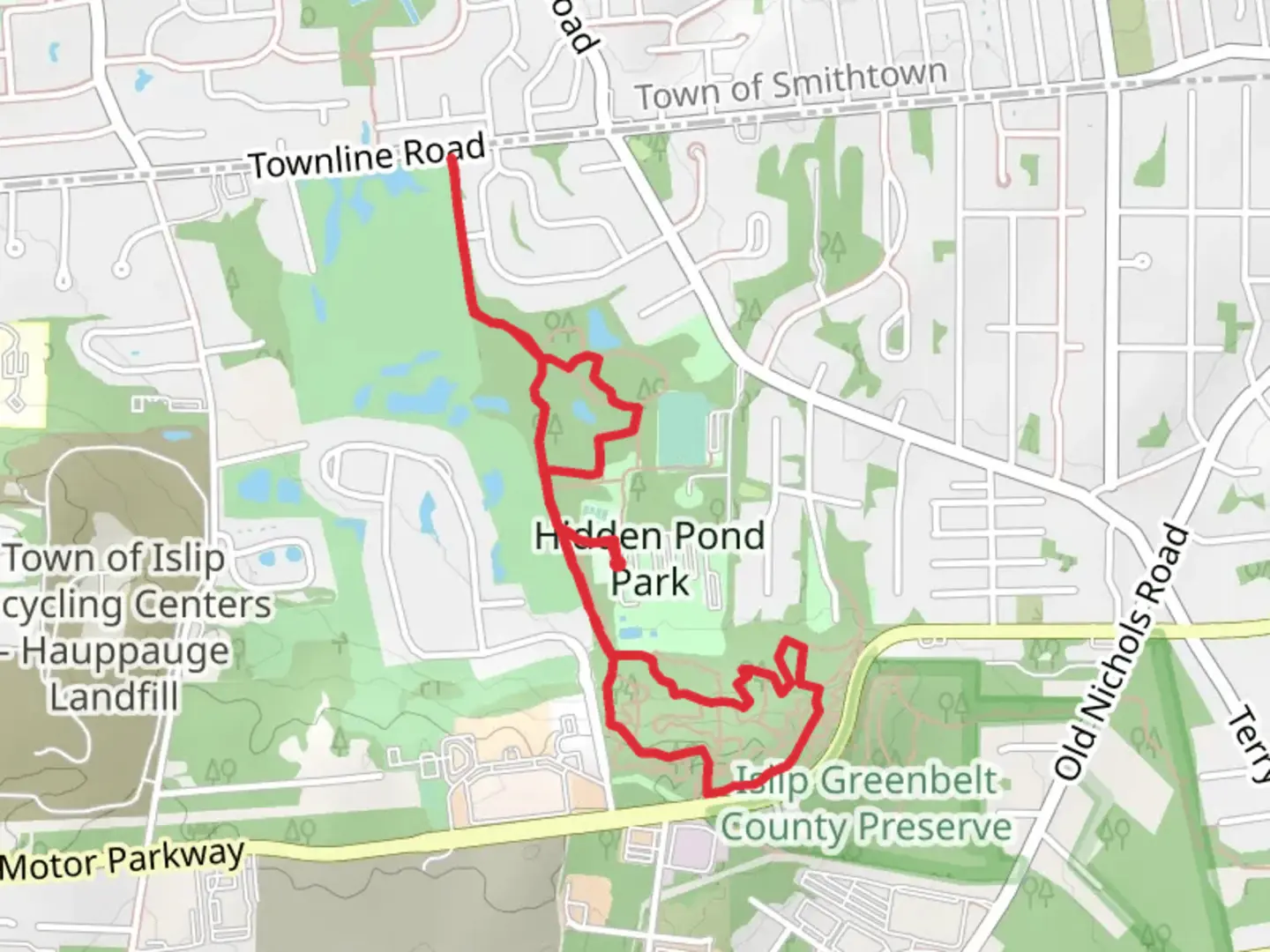 An image depicting the trail Hidden Pond Park Loop and its surrounding area.