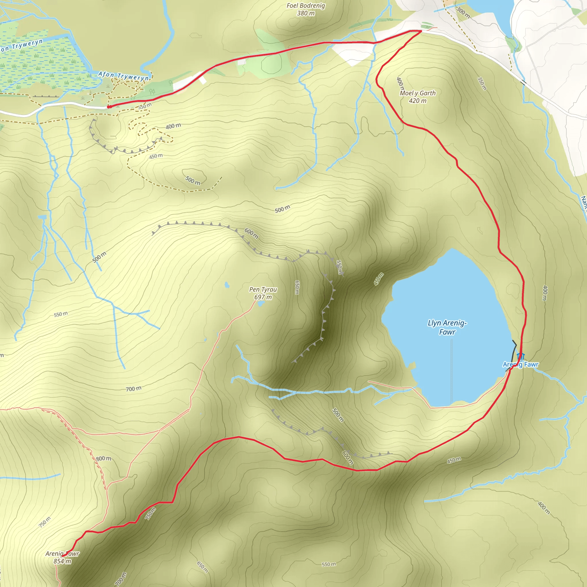 Arenig Fawr from Arenig near Llyn Celyn - Route B mobile static map